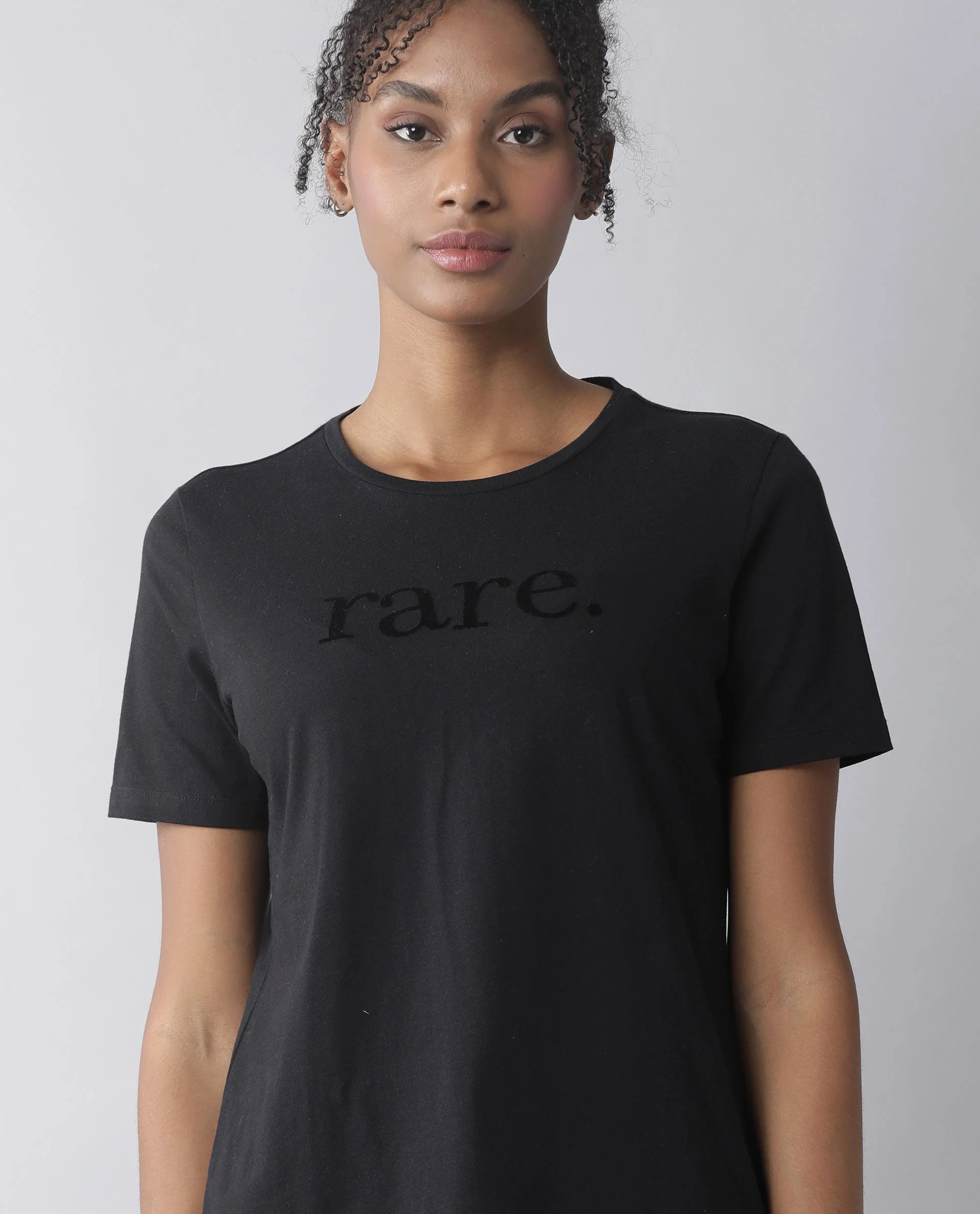 Rareism Womens Basic Tee 2 Black T-Shirt Cotton Fabric Fitted Fit Short Sleeve Round Neck