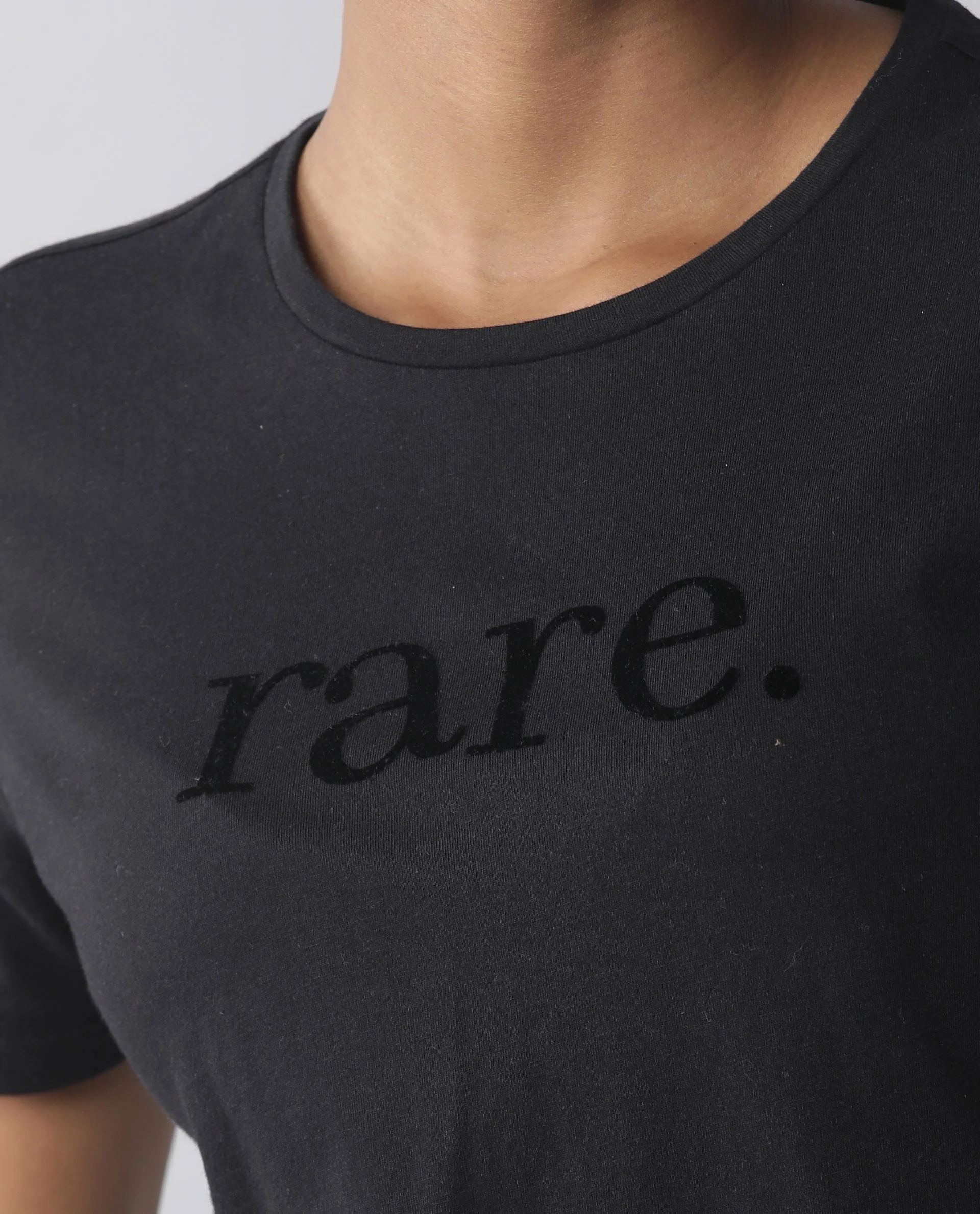 Rareism Womens Basic Tee 2 Black T-Shirt Cotton Fabric Fitted Fit Short Sleeve Round Neck - Image 2