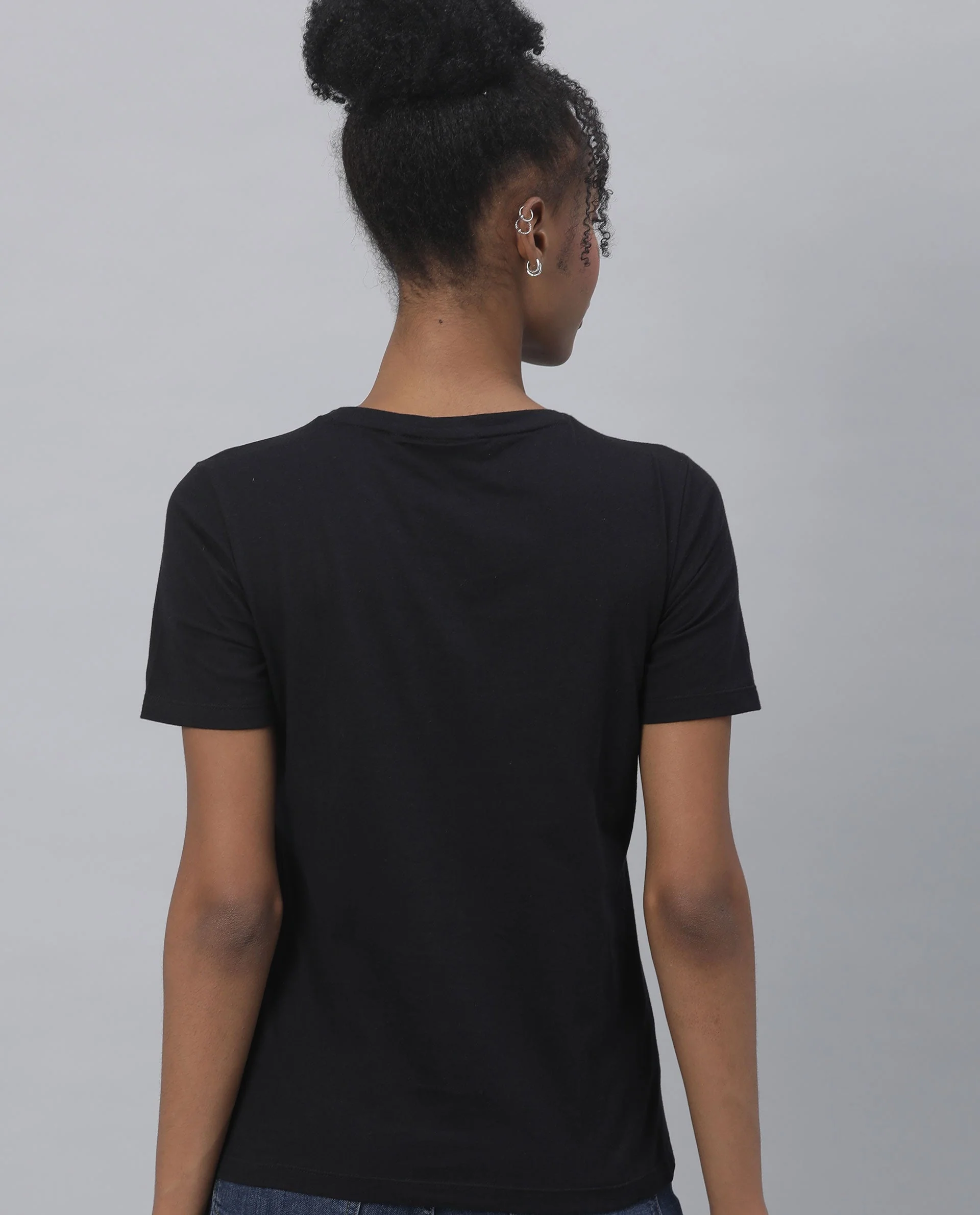 Rareism Womens Basic Tee 2 Black T-Shirt Cotton Fabric Fitted Fit Short Sleeve Round Neck - Image 4