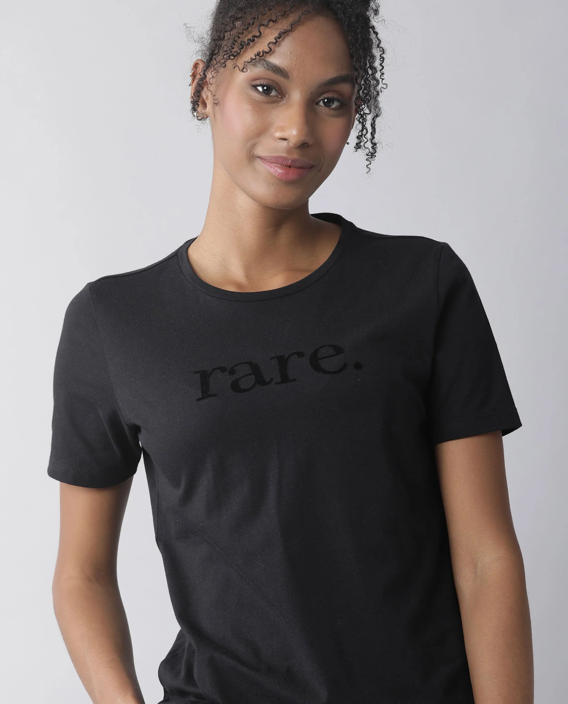 Rareism Womens Basic Tee 2 Black T-Shirt Cotton Fabric Fitted Fit Short Sleeve Round Neck - Image 6