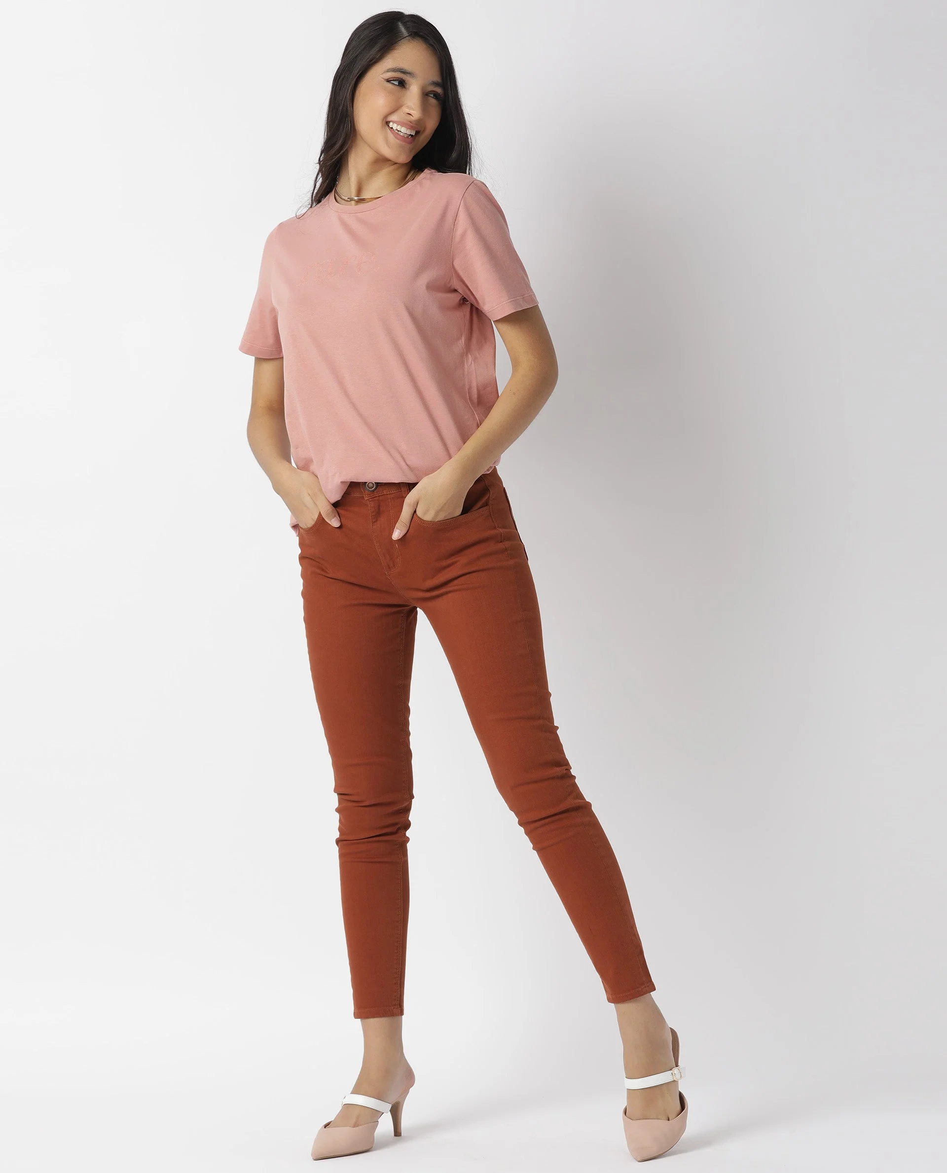 Rareism Womens Basic Tee 2 Pink T-Shirt Cotton Fabric Fitted Fit Short Sleeve Round Neck - Image 3