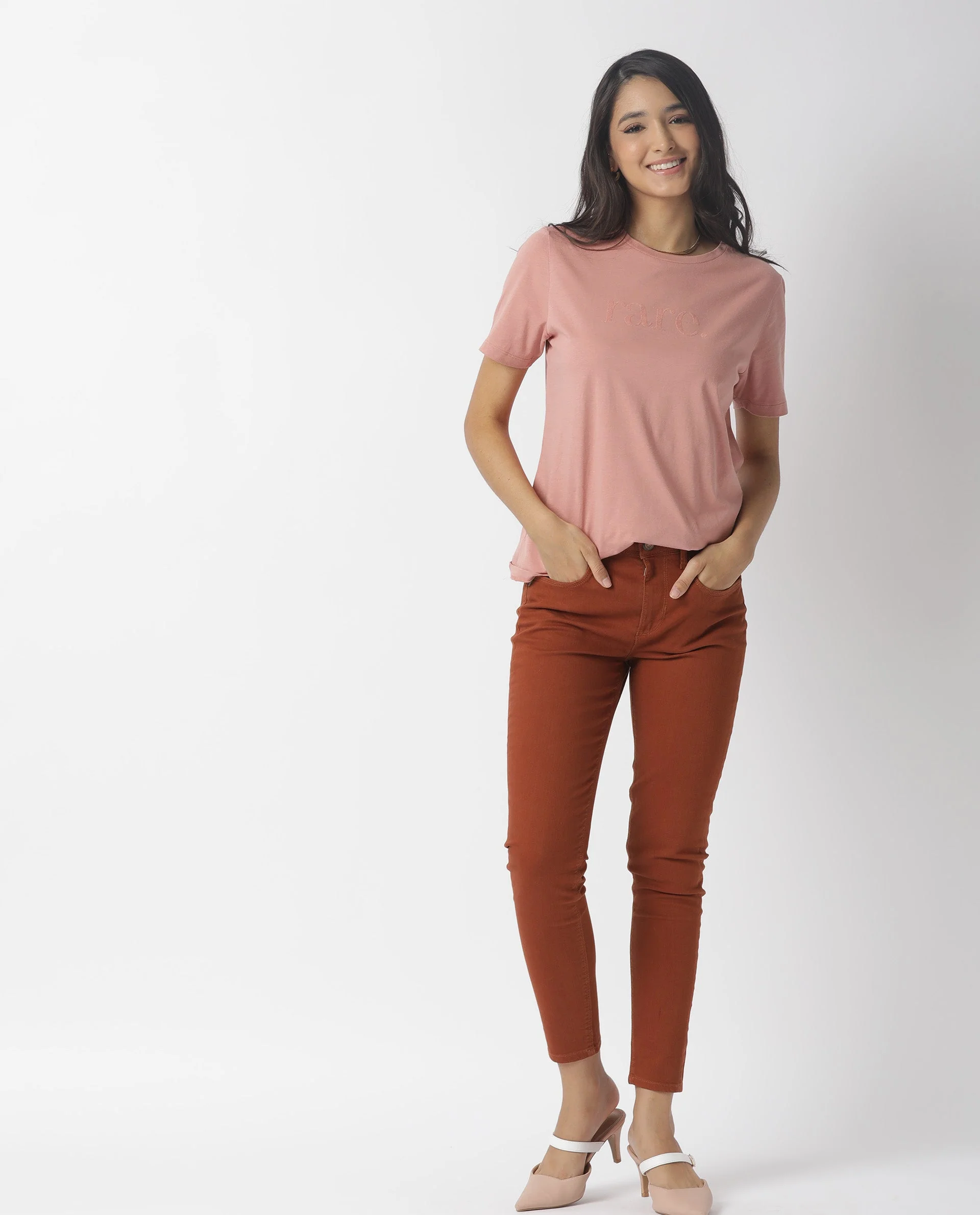 Rareism Womens Basic Tee 2 Pink T-Shirt Cotton Fabric Fitted Fit Short Sleeve Round Neck - Image 5