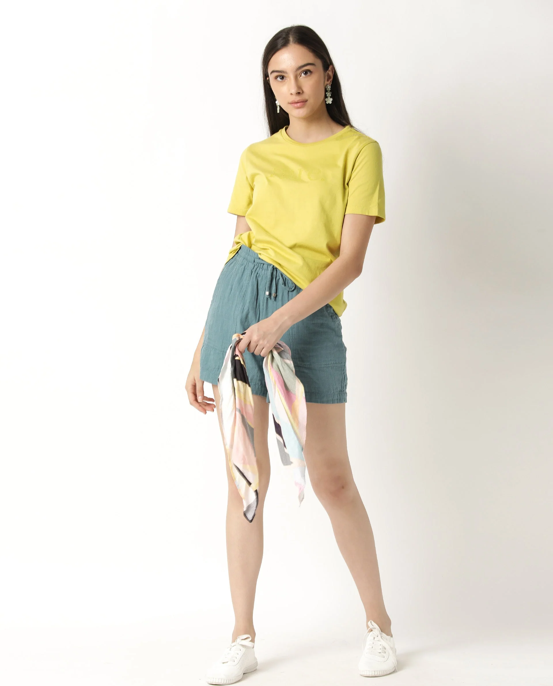Rareism Womens Basic Tee 2 Yellow T-Shirt Cotton Fabric Fitted Fit Short Sleeve Round Neck - Image 7