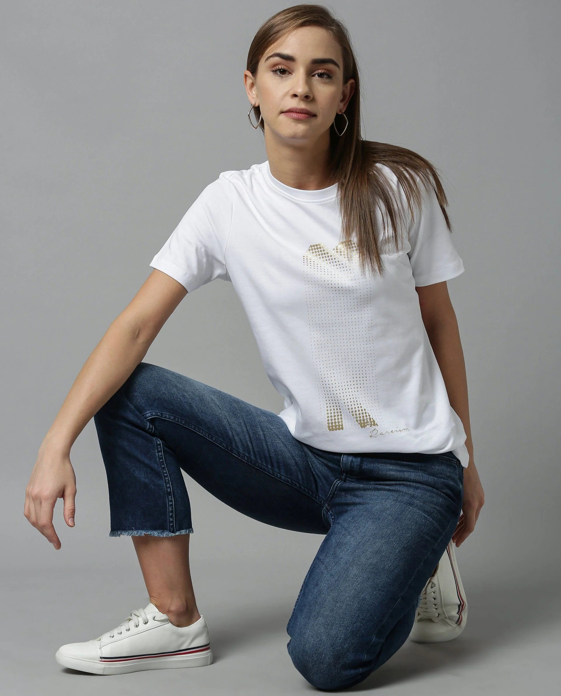 Rareism Women Basic Tee White Top Short Sleeves - Image 5