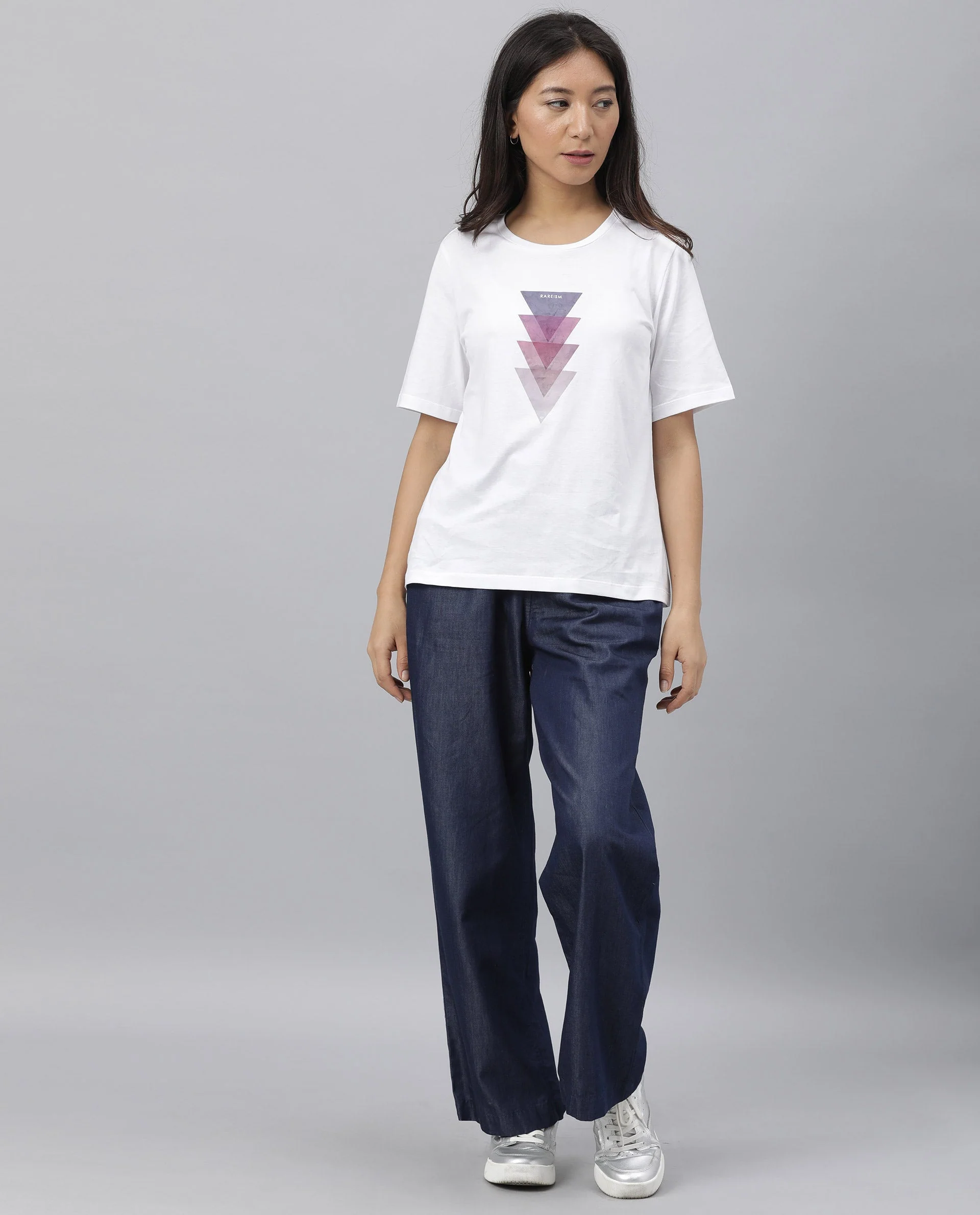 Rareism Womens Basic Tee 3 White T-Shirt Cotton Fabric Fitted Fit Short Sleeve Round Neck - Image 10