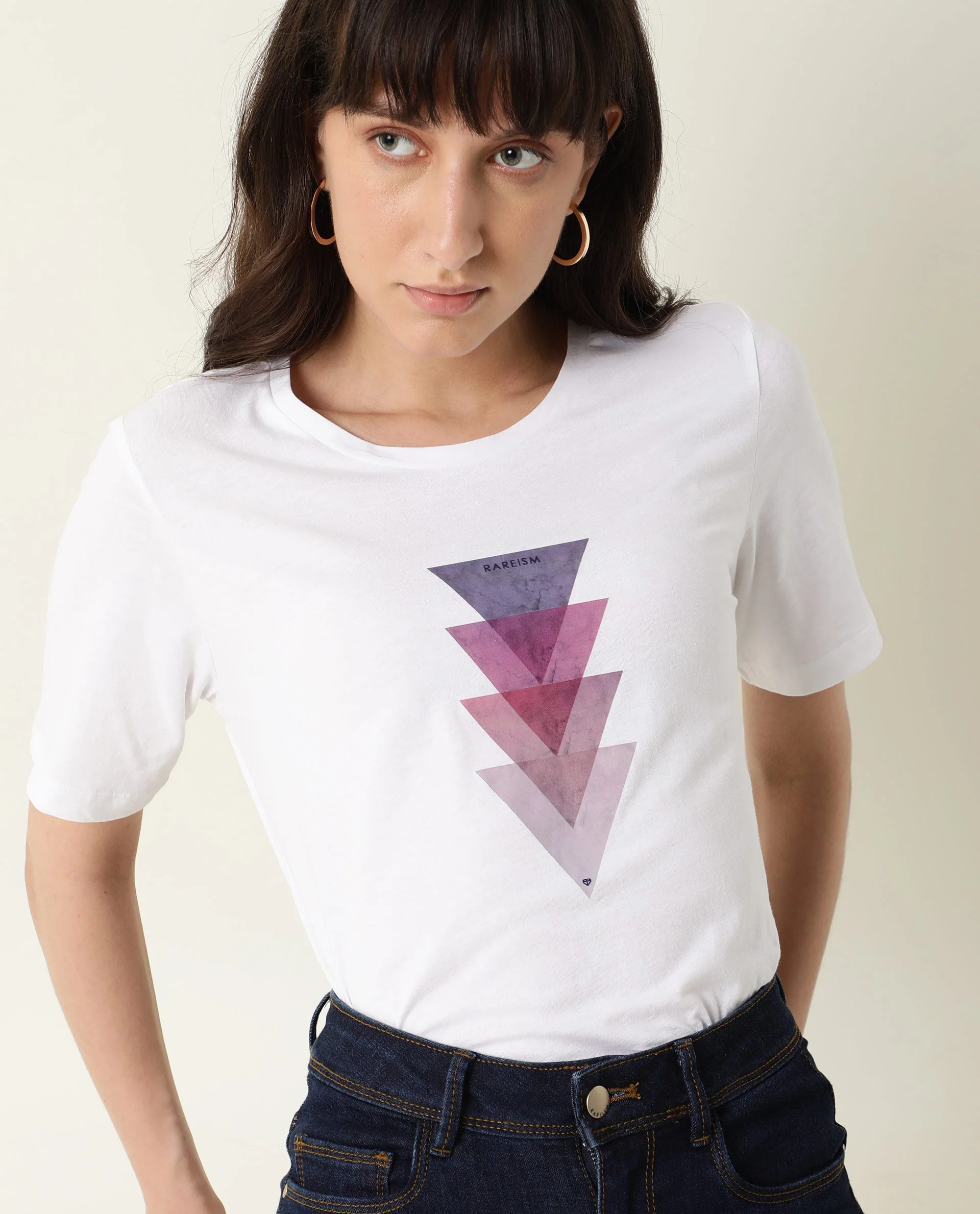 Rareism Womens Basic Tee 3 White T-Shirt Cotton Fabric Fitted Fit Short Sleeve Round Neck - Image 12