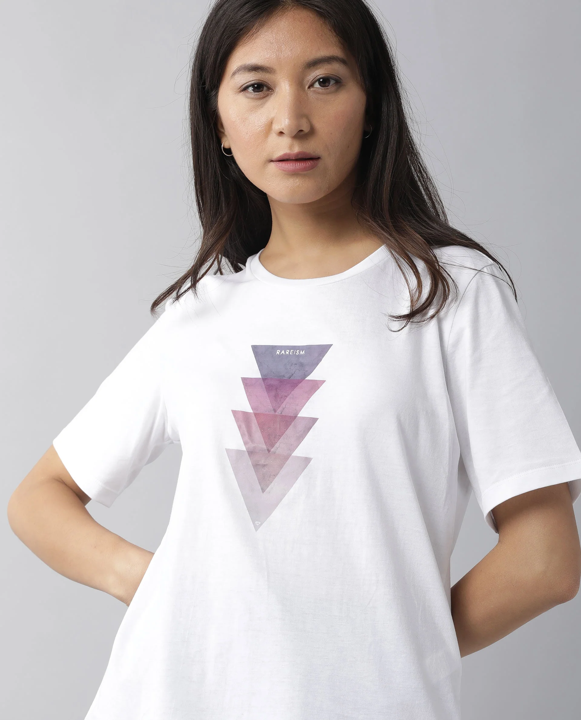 Rareism Womens Basic Tee 3 White T-Shirt Cotton Fabric Fitted Fit Short Sleeve Round Neck - Image 13