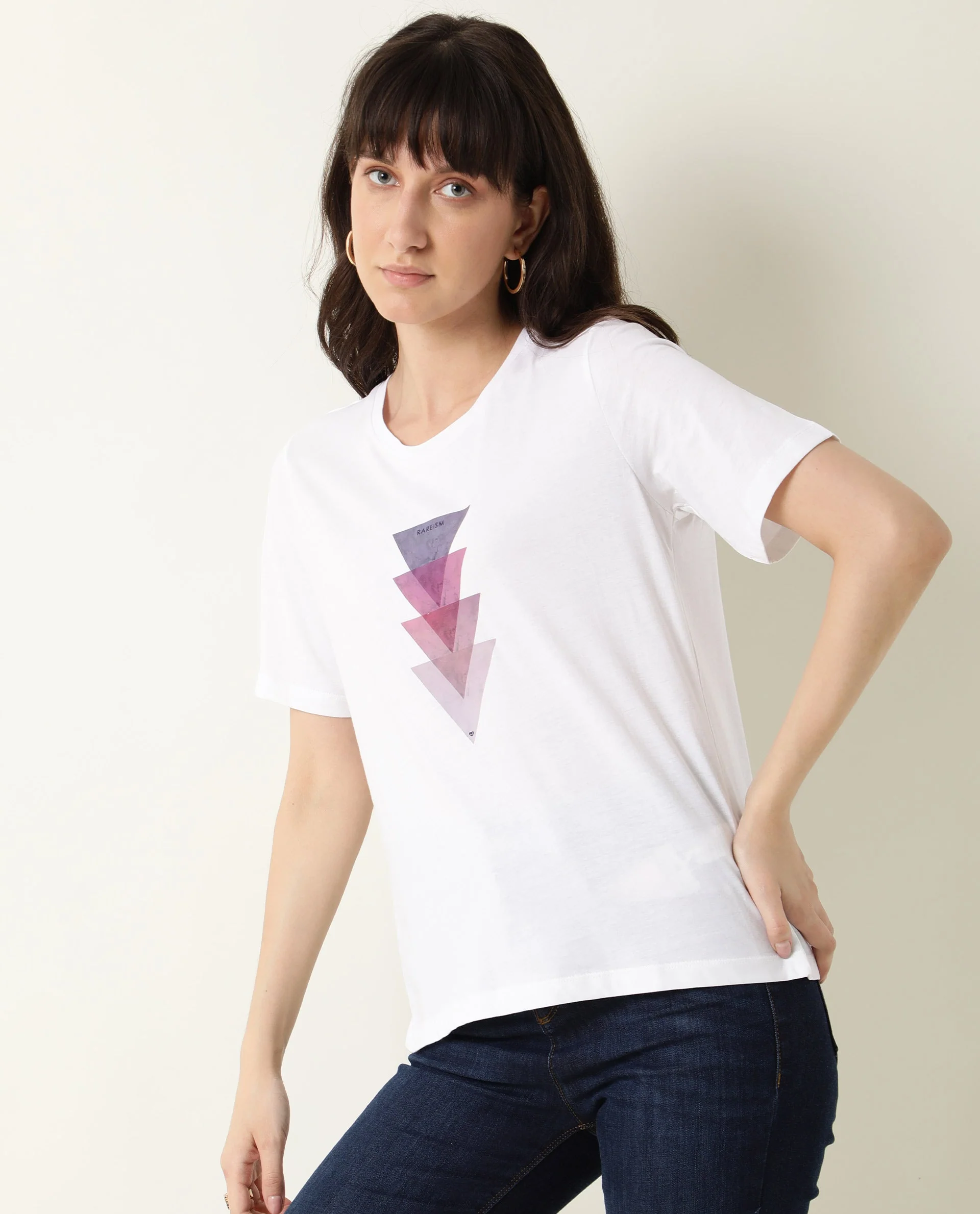 Rareism Womens Basic Tee 3 White T-Shirt Cotton Fabric Fitted Fit Short Sleeve Round Neck - Image 2