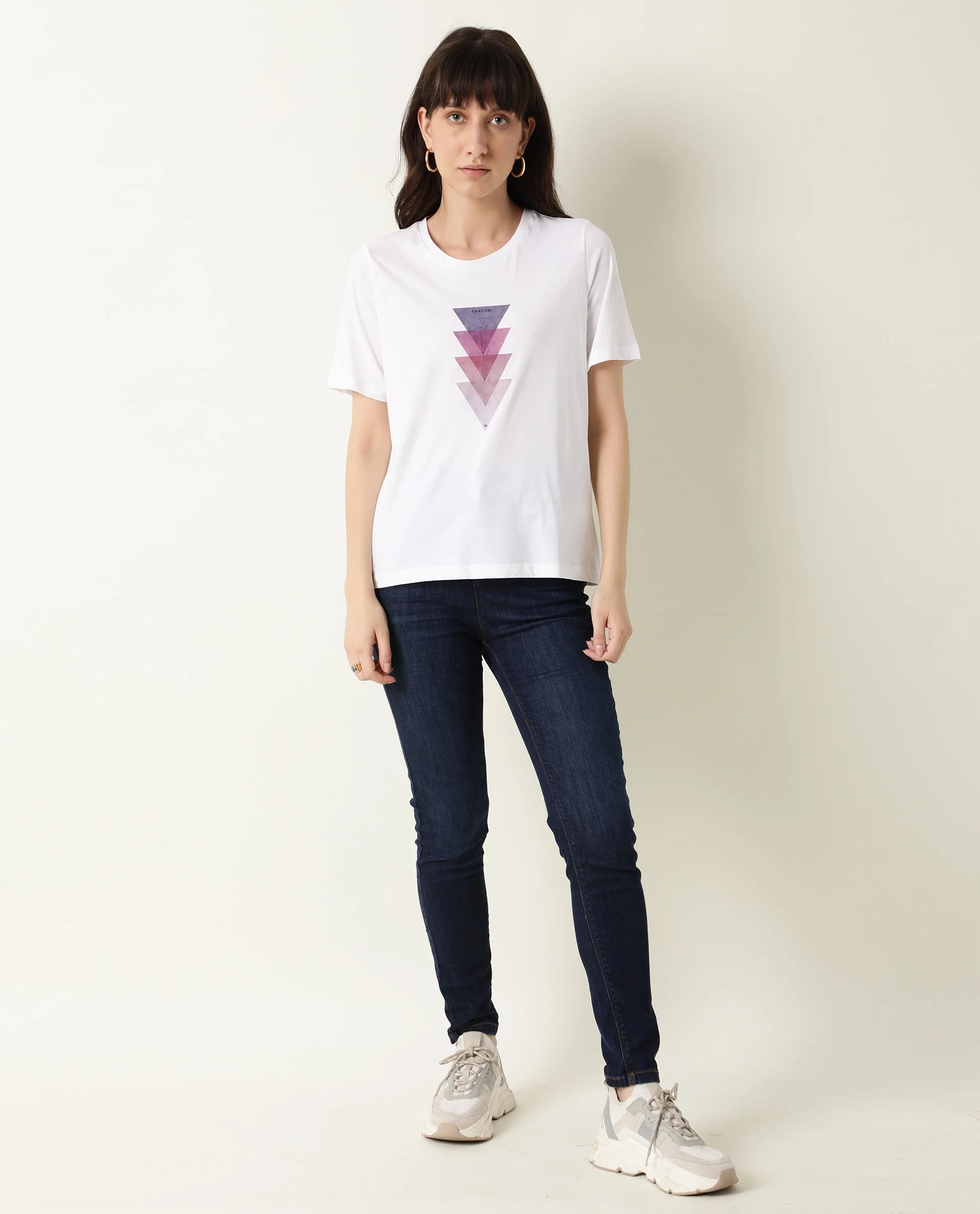 Rareism Womens Basic Tee 3 White T-Shirt Cotton Fabric Fitted Fit Short Sleeve Round Neck - Image 7