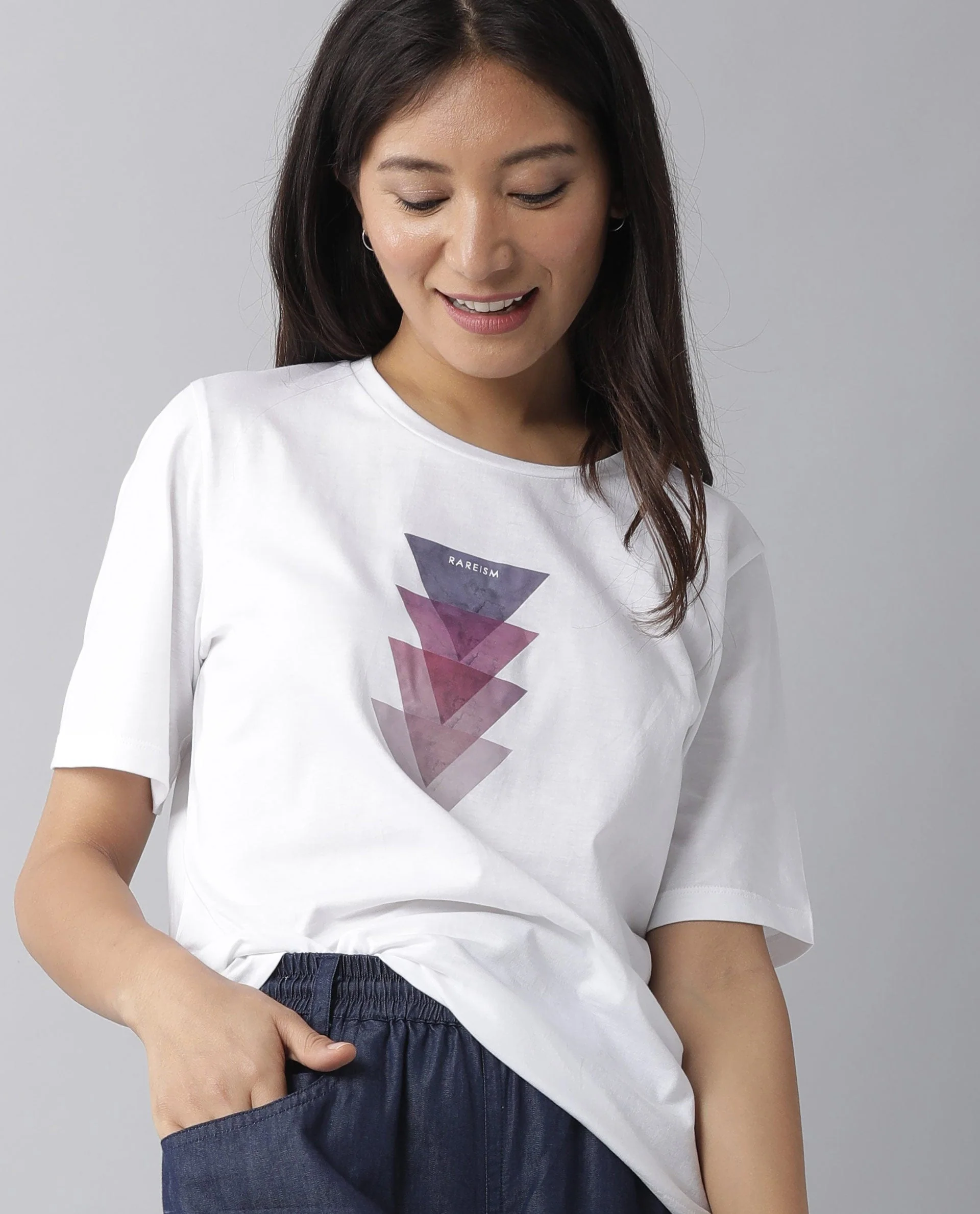 Rareism Womens Basic Tee 3 White T-Shirt Cotton Fabric Fitted Fit Short Sleeve Round Neck - Image 9