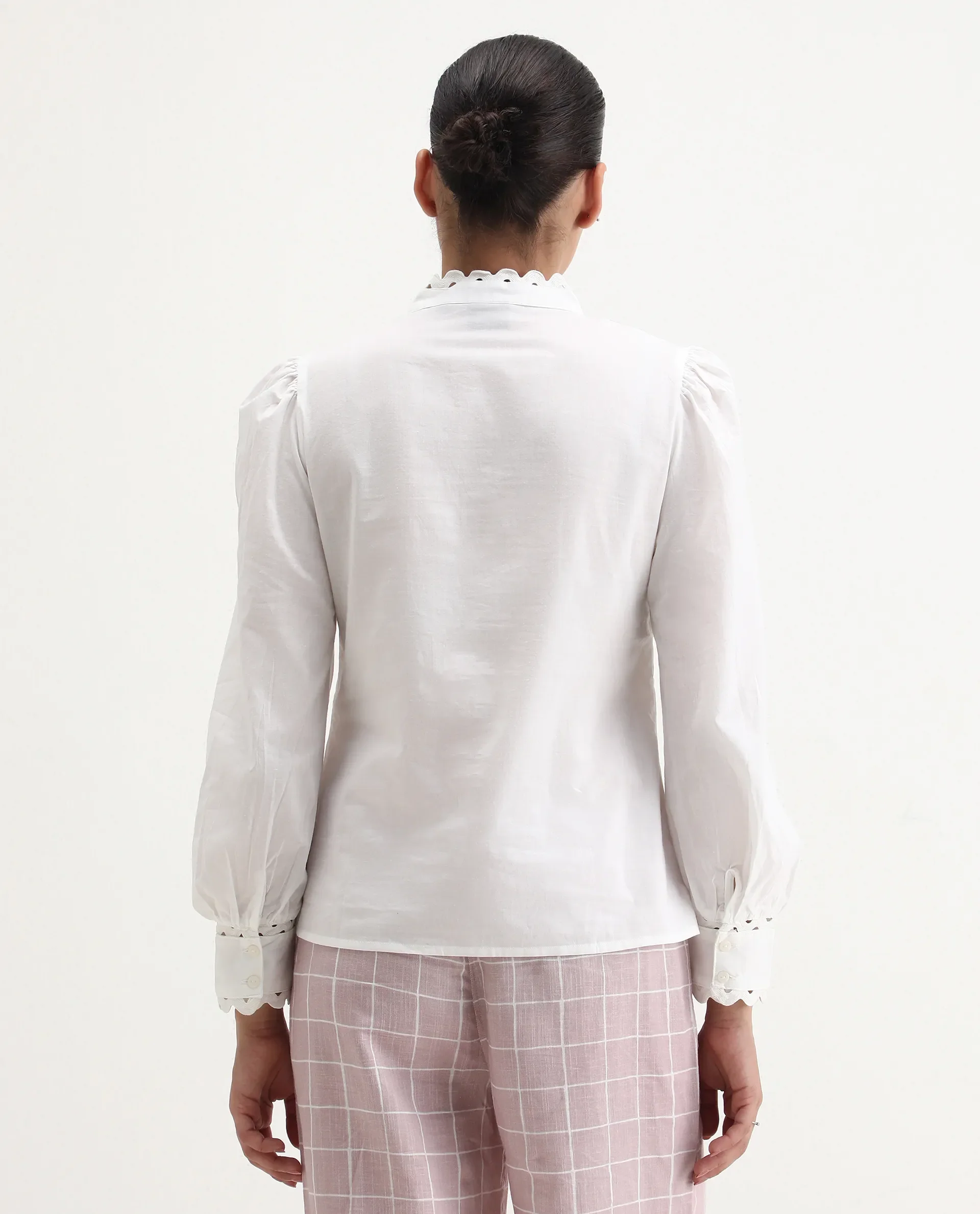 Rareism Women's Basil Off White Cotton Mandarin Collar Plain Cuffed Sleeve Regular Fit Top - Image 8