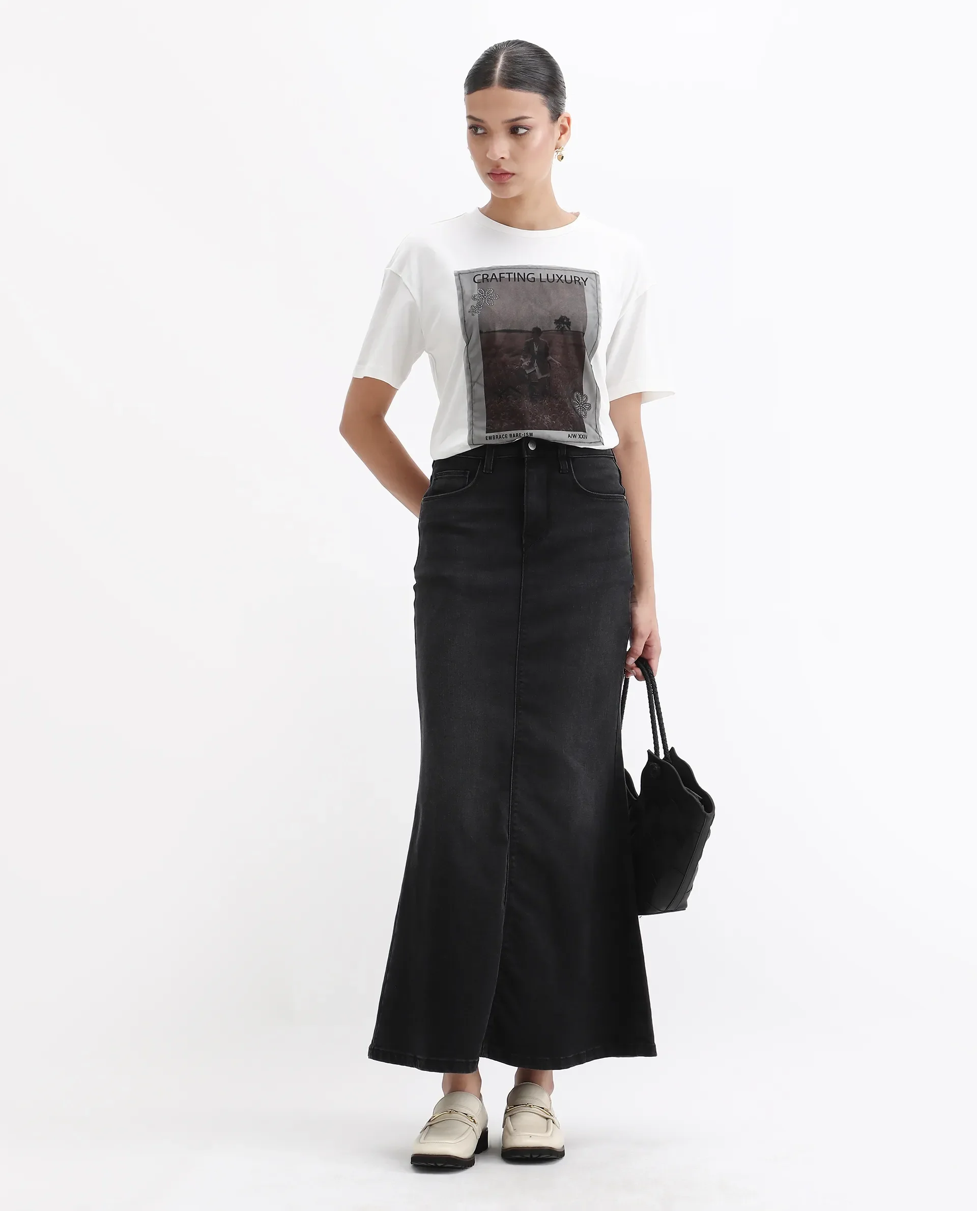 Rareism Women's Baskin Off White Cotton Blend Crew Neck Graphic Print Relaxed Fit T-Shirt - Image 2