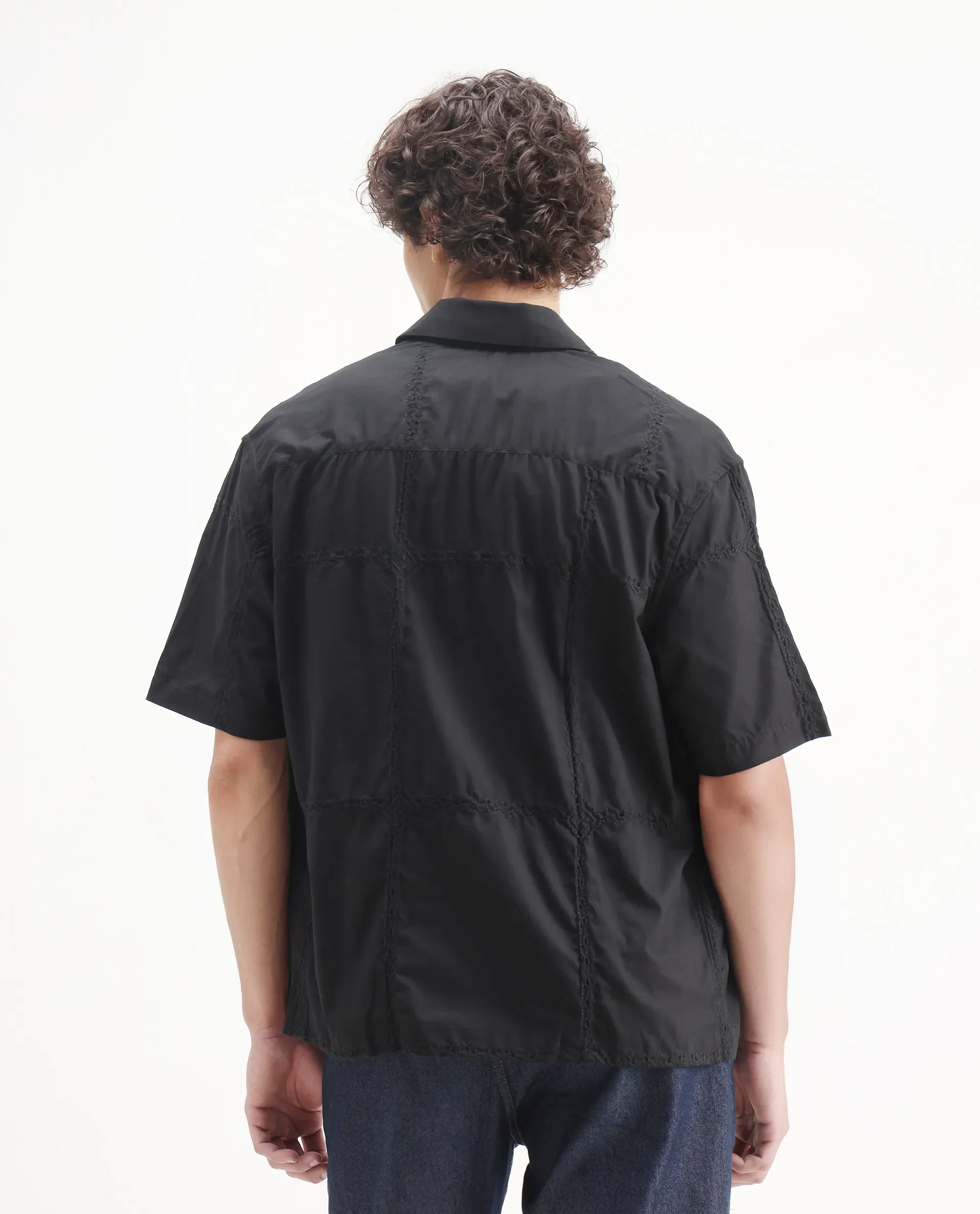 Rare Rabbit Men's Basko Black Cotton Embroidered Regular Fit Half Sleeve Collared Shirt - Image 7