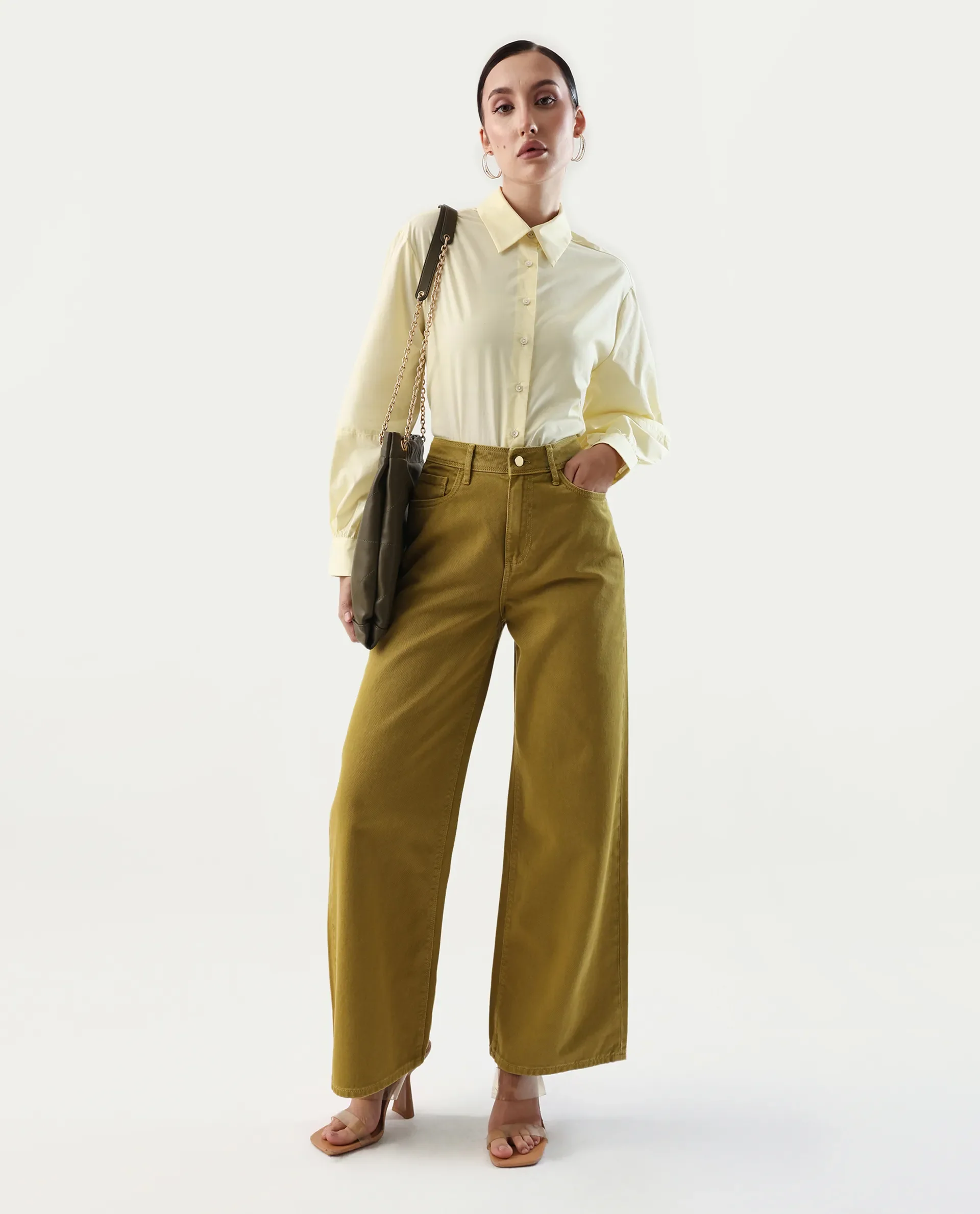Rareism Women's Basom Yellow Cotton Collared Neck Relaxed Fit Shirt - Image 2