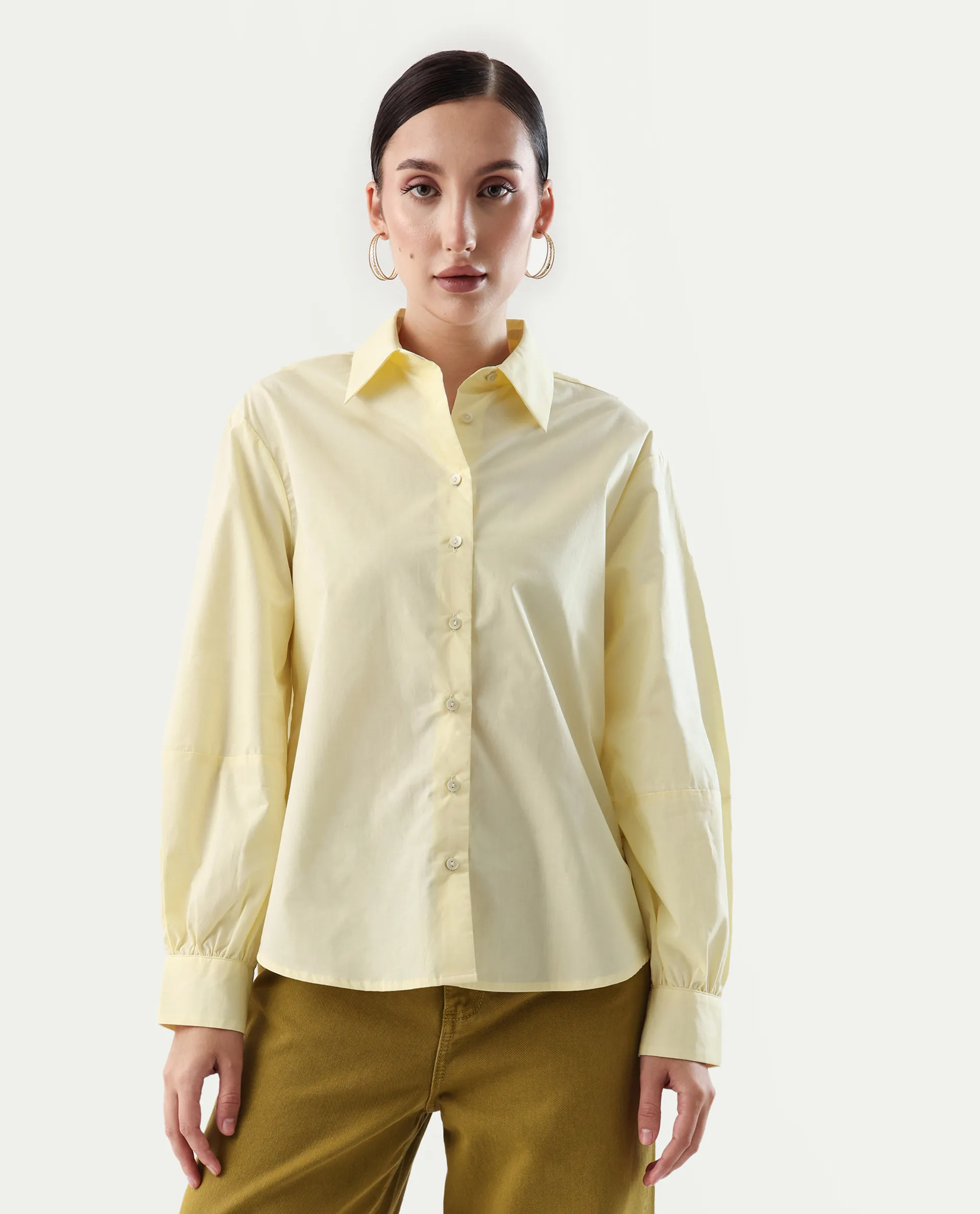 Rareism Women's Basom Yellow Cotton Collared Neck Relaxed Fit Shirt - Image 4