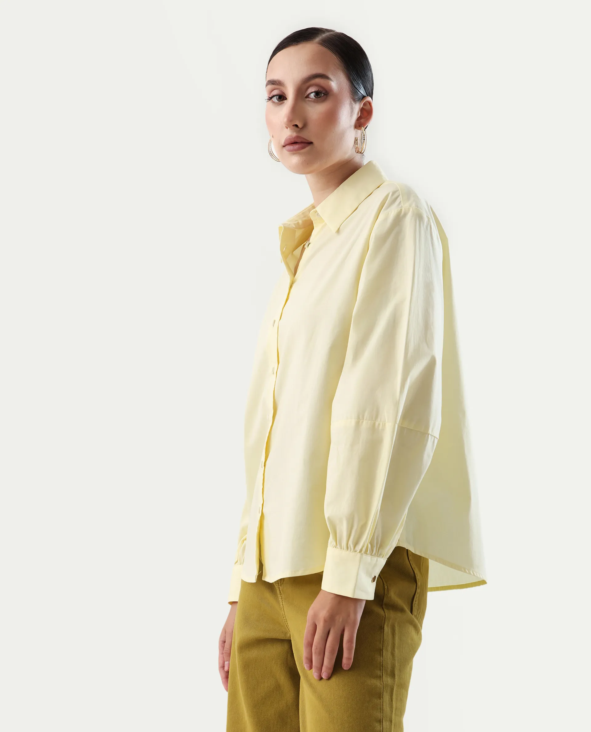 Rareism Women's Basom Yellow Cotton Collared Neck Relaxed Fit Shirt - Image 5