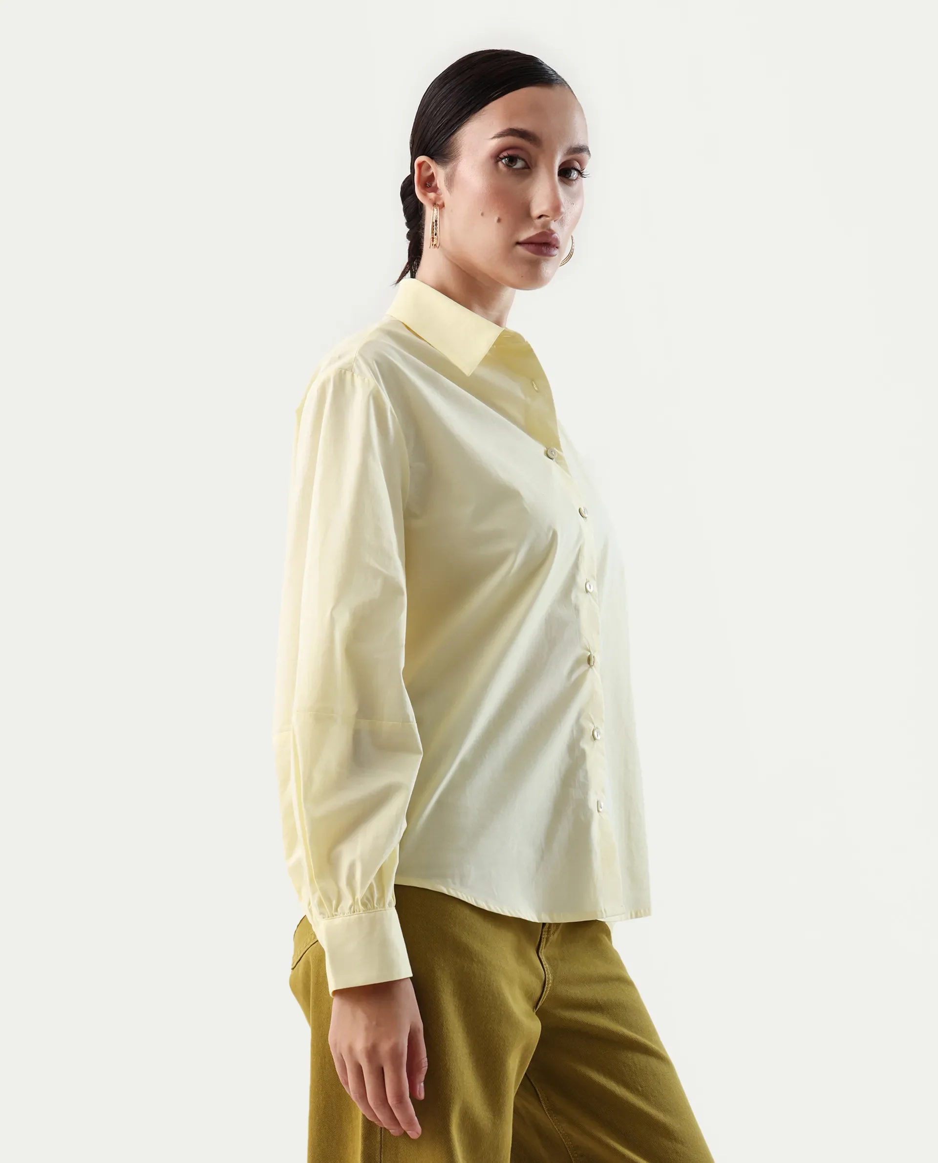 Rareism Women's Basom Yellow Cotton Collared Neck Relaxed Fit Shirt - Image 6