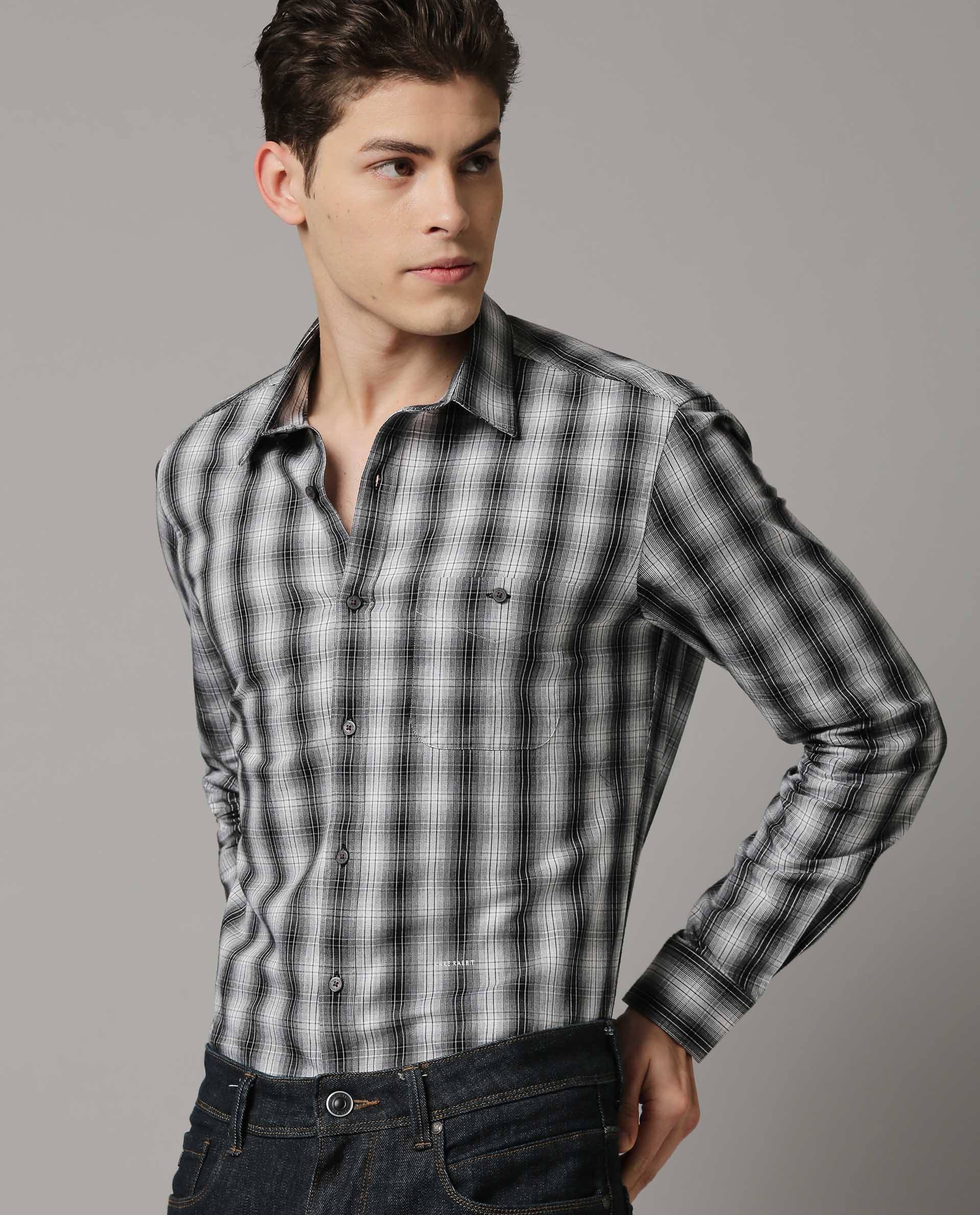 Rare Rabbit Men's Bass White Cotton Checked Print Tailored Fit Full Sleeve Collared Shirt - Image 3
