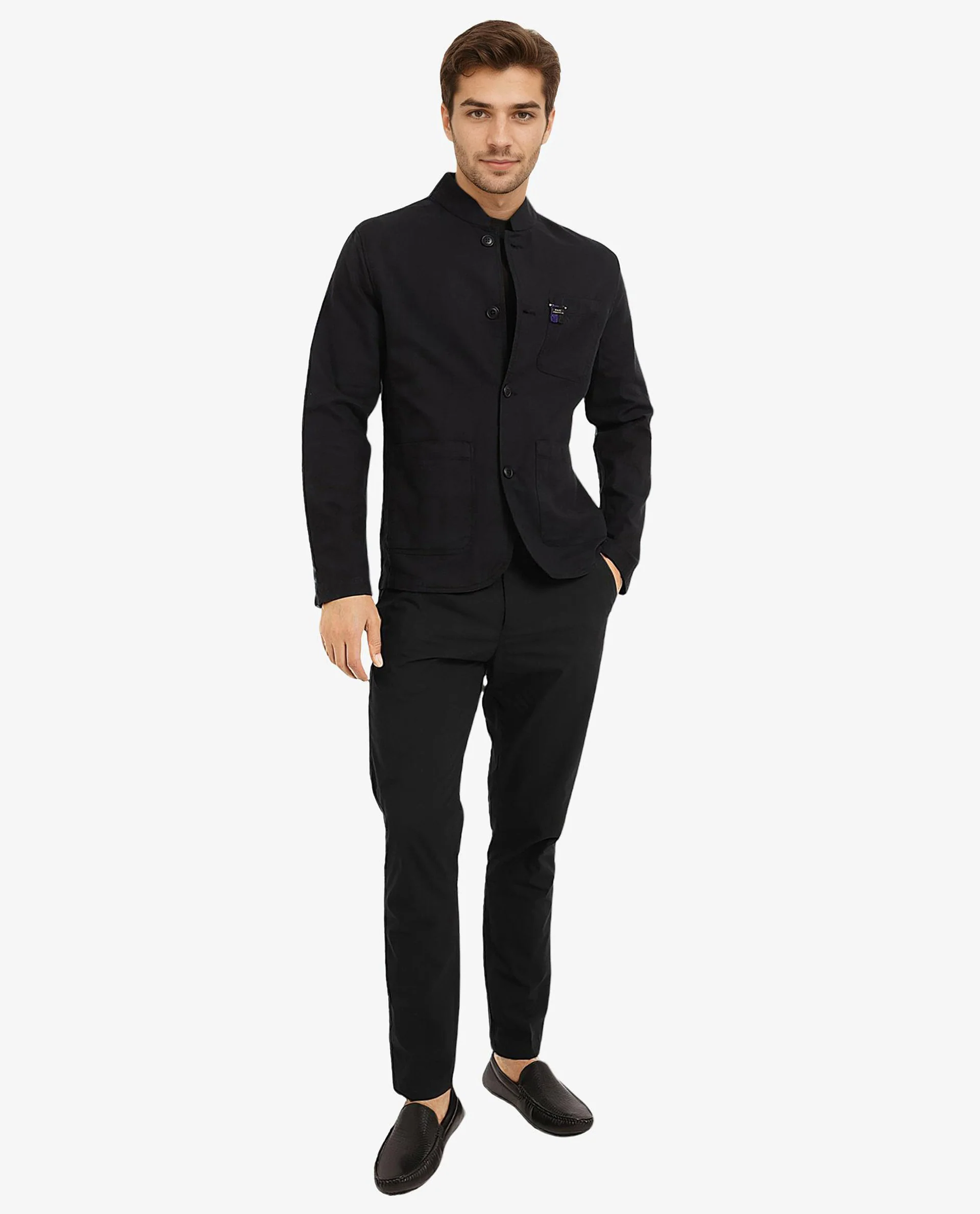 Rare Rabbit Men's Bastein Navy Cotton Plain Relaxed Fit Full Sleeve Mandarin Collar Jacket - Image 2