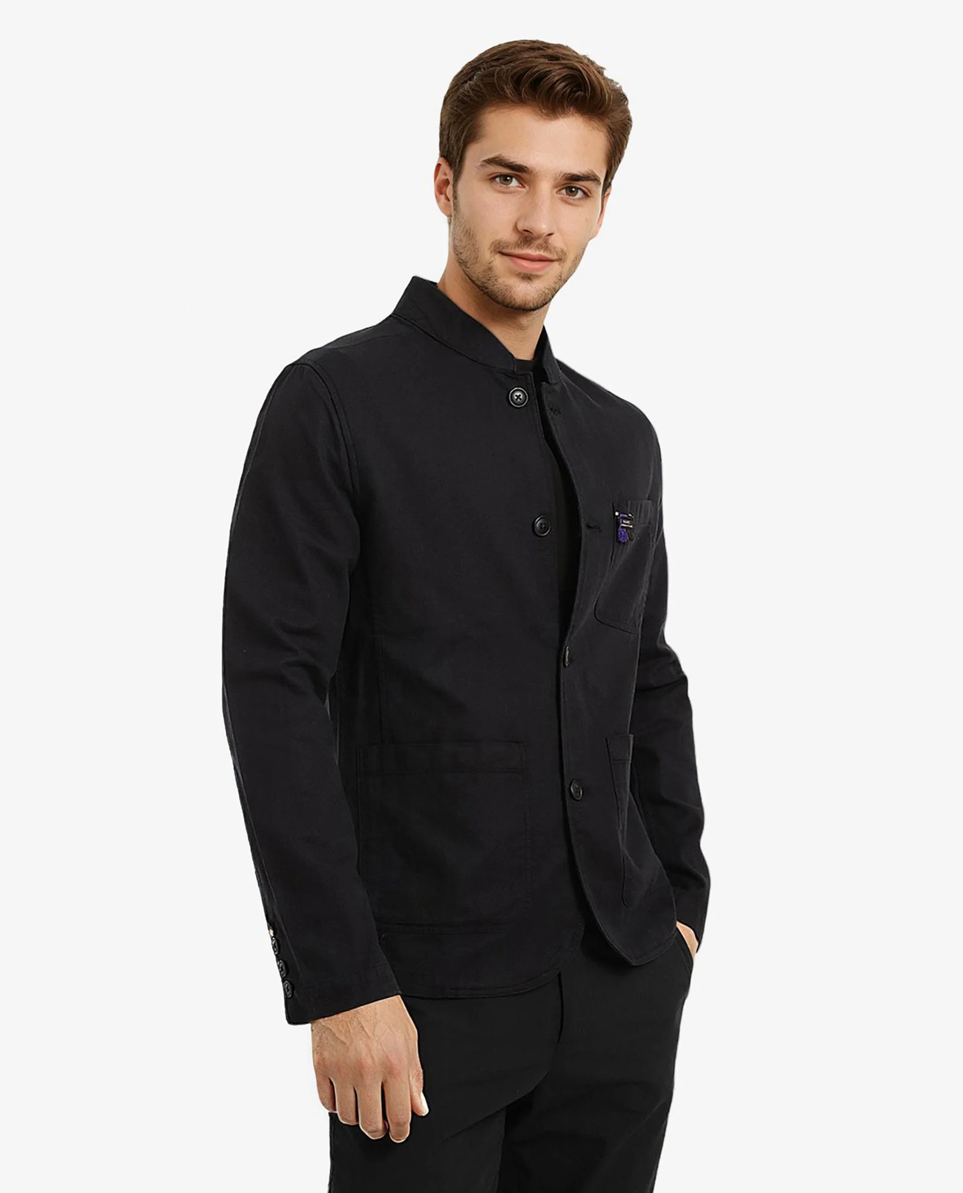 Rare Rabbit Men's Bastein Navy Cotton Plain Relaxed Fit Full Sleeve Mandarin Collar Jacket - Image 3