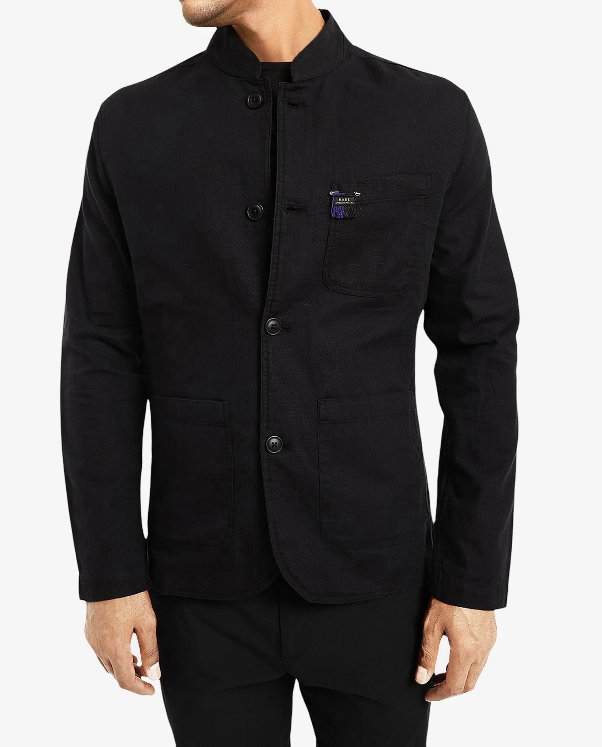 Rare Rabbit Men's Bastein Navy Cotton Plain Relaxed Fit Full Sleeve Mandarin Collar Jacket - Image 4