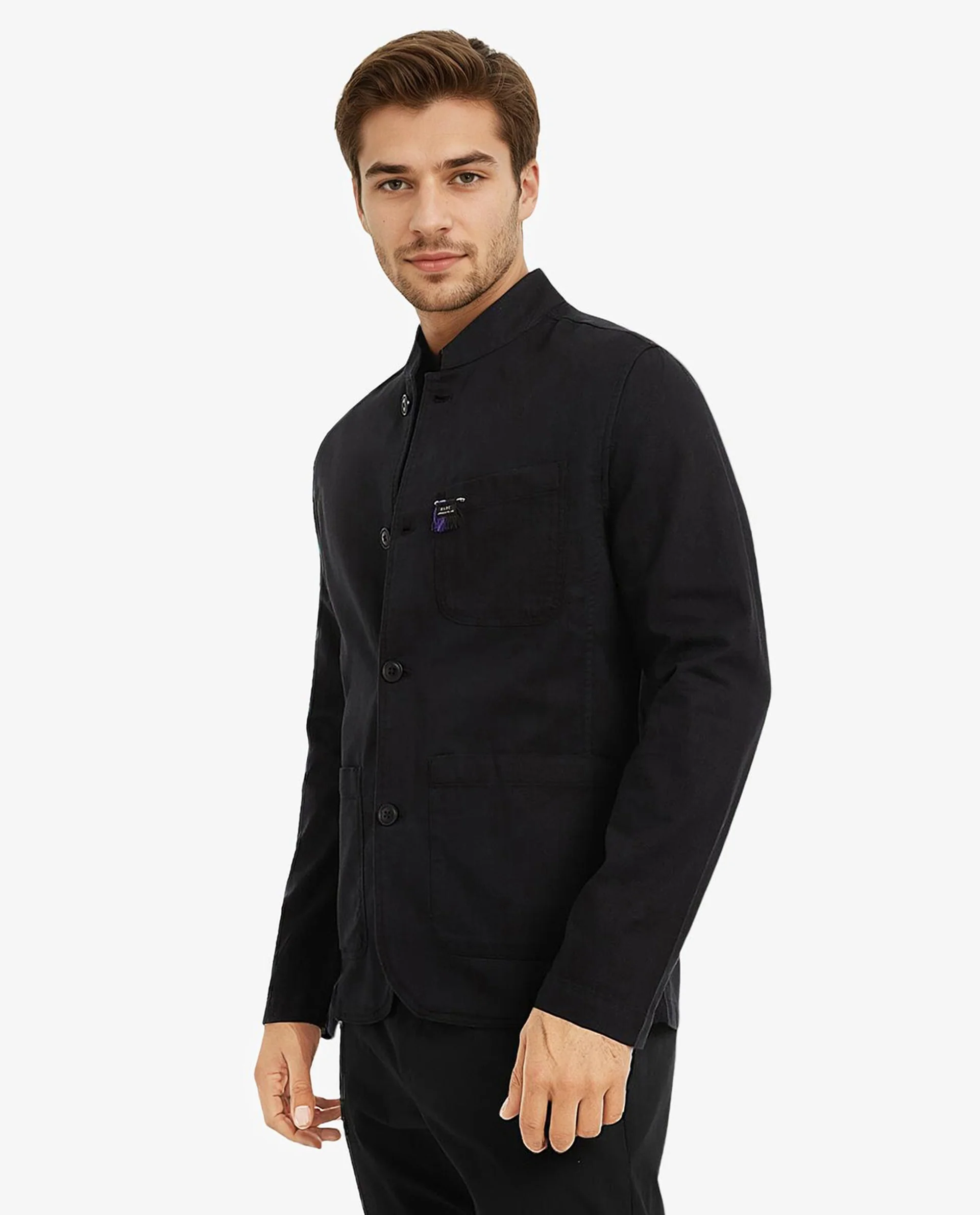 Rare Rabbit Men's Bastein Navy Cotton Plain Relaxed Fit Full Sleeve Mandarin Collar Jacket - Image 7