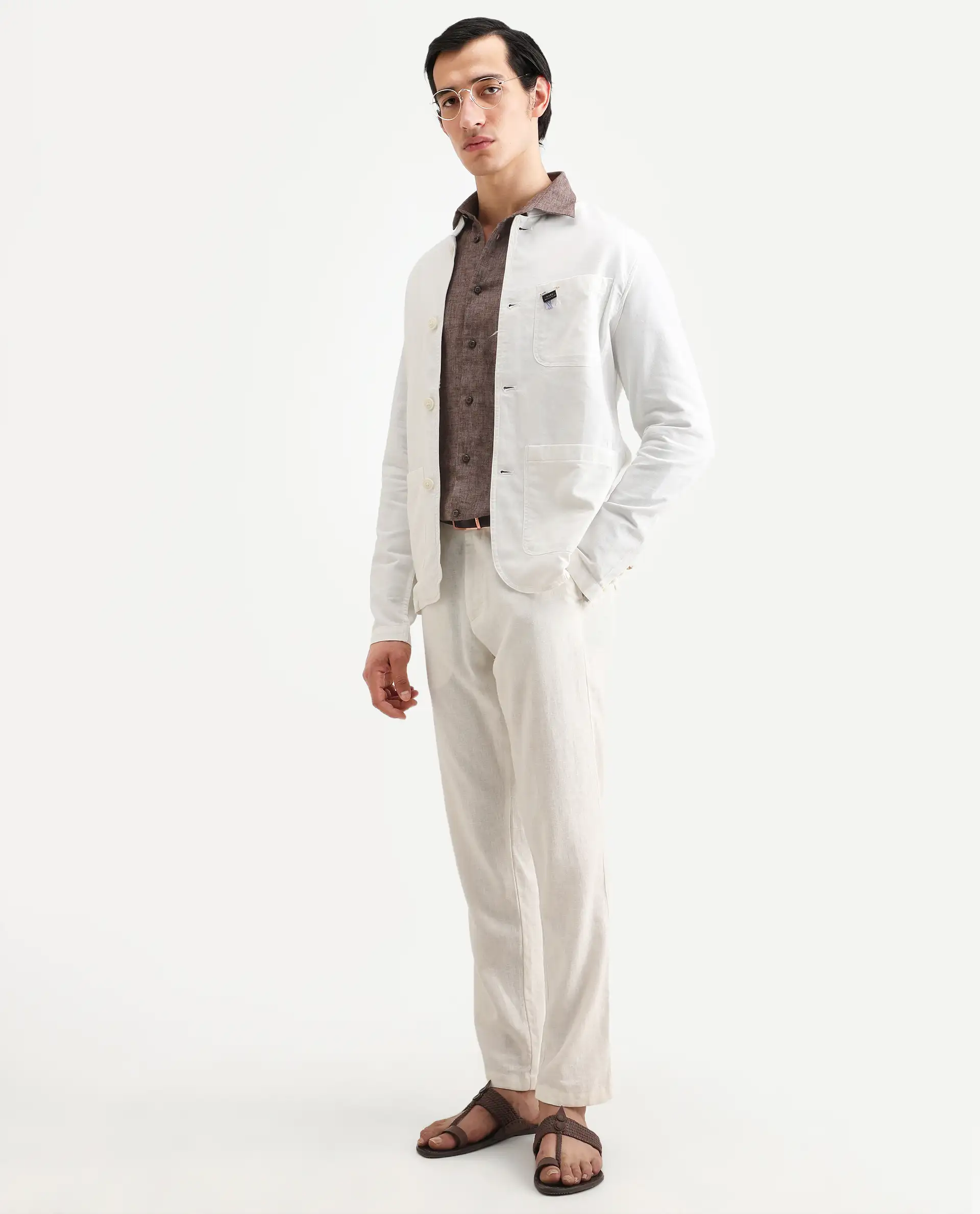 Rare Rabbit Men's Bastein Off White Cotton Plain Relaxed Fit Full Sleeve Mandarin Collar Jacket - Image 2