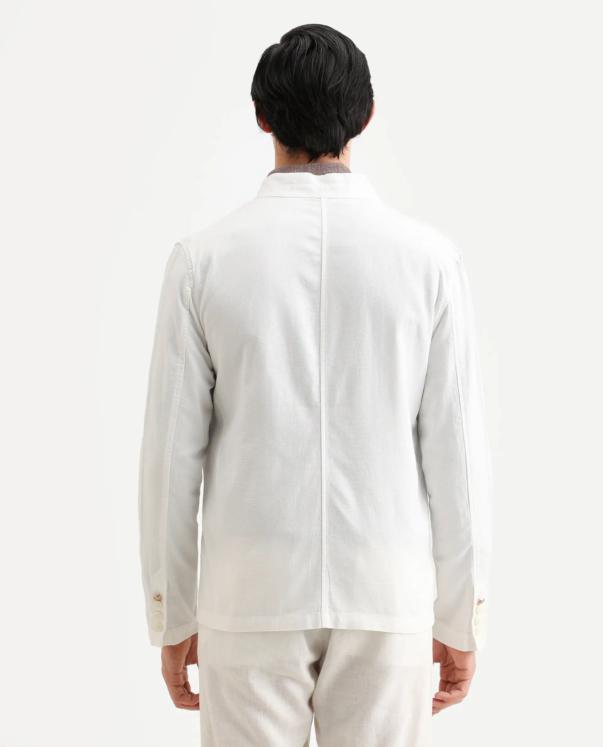 Rare Rabbit Men's Bastein Off White Cotton Plain Relaxed Fit Full Sleeve Mandarin Collar Jacket - Image 7