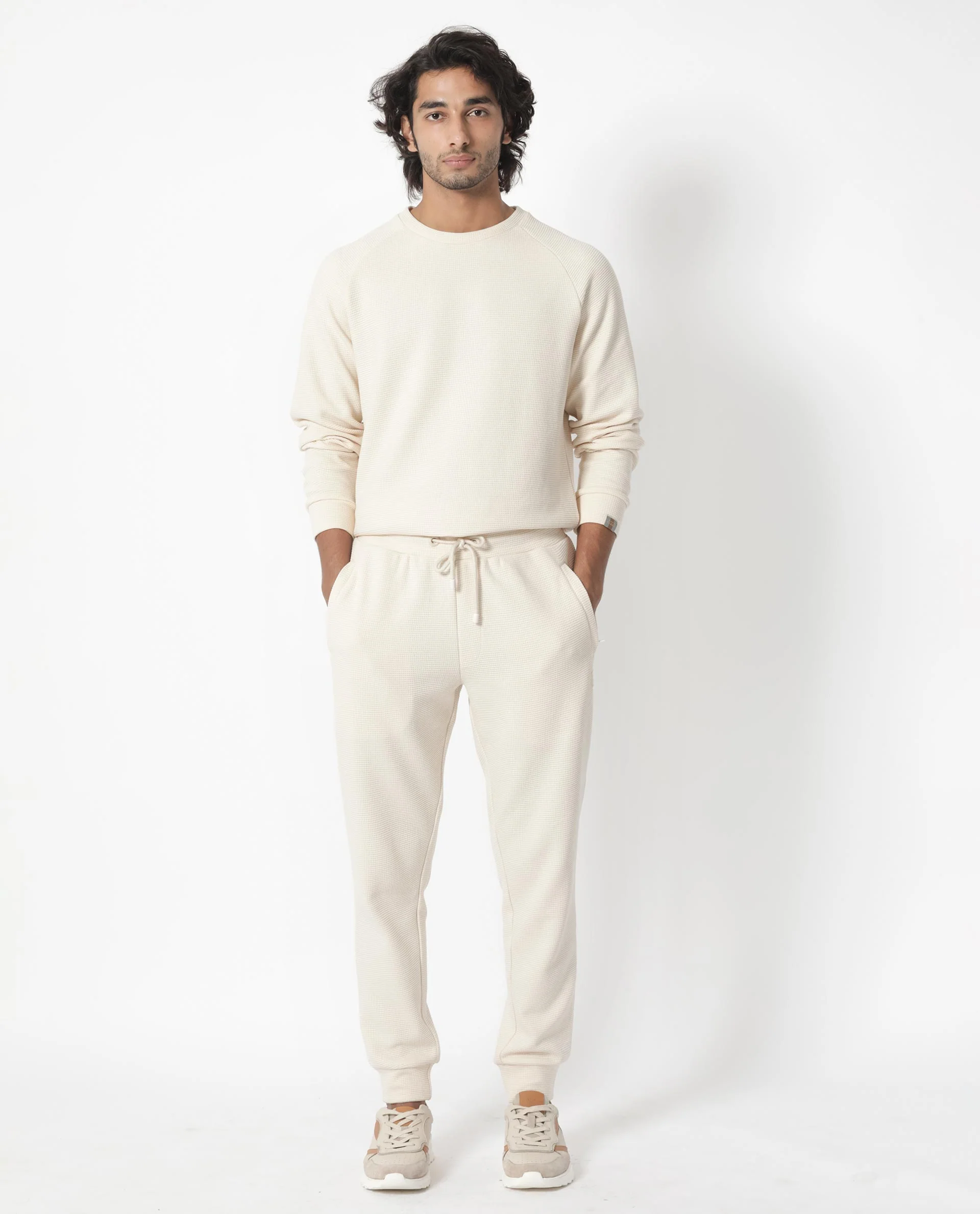 Rare Rabbit Men's Bastian Beige Waffle Print Regular Fit Track Pant - Image 2