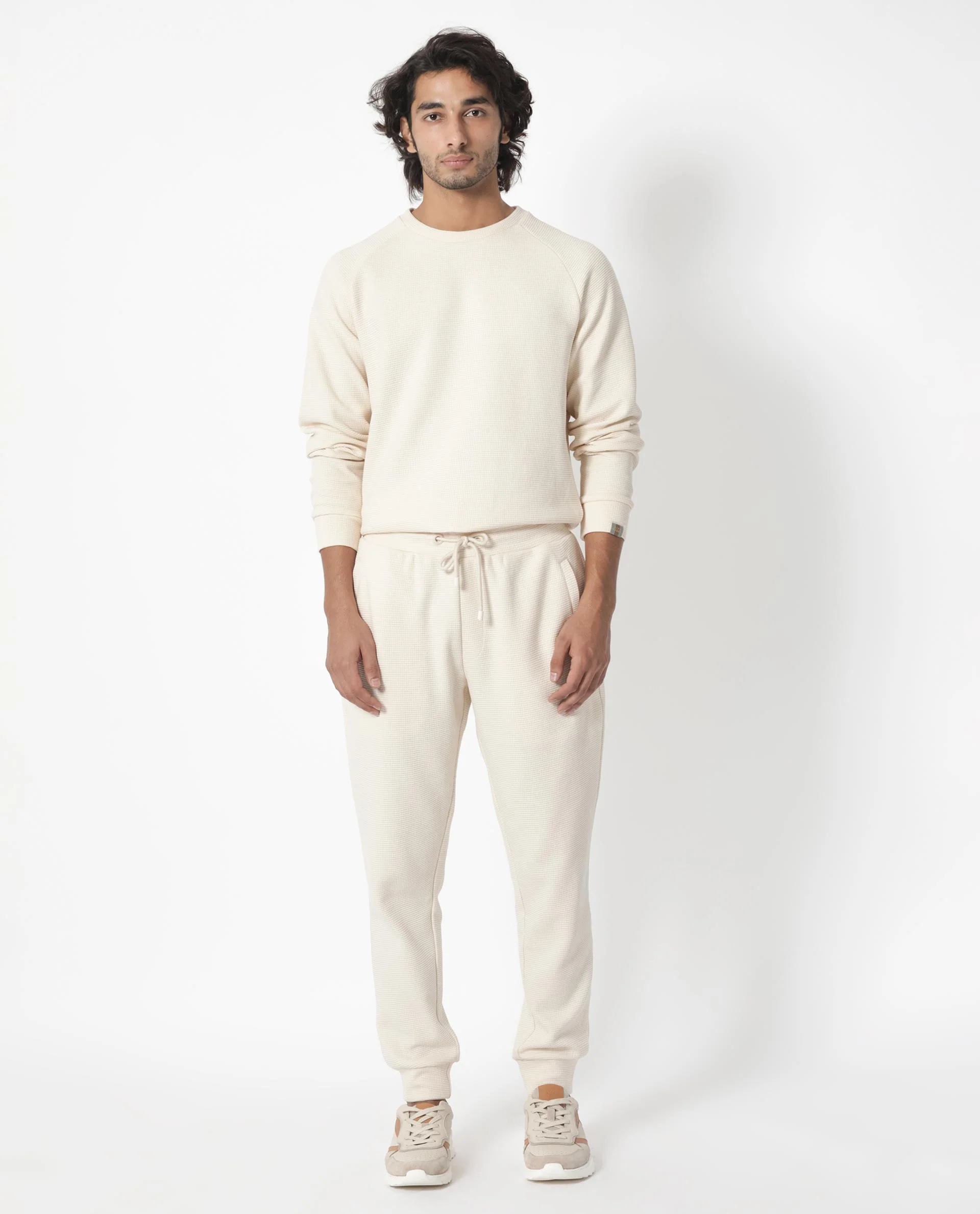 Rare Rabbit Men's Bastian Beige Waffle Print Regular Fit Track Pant - Image 4