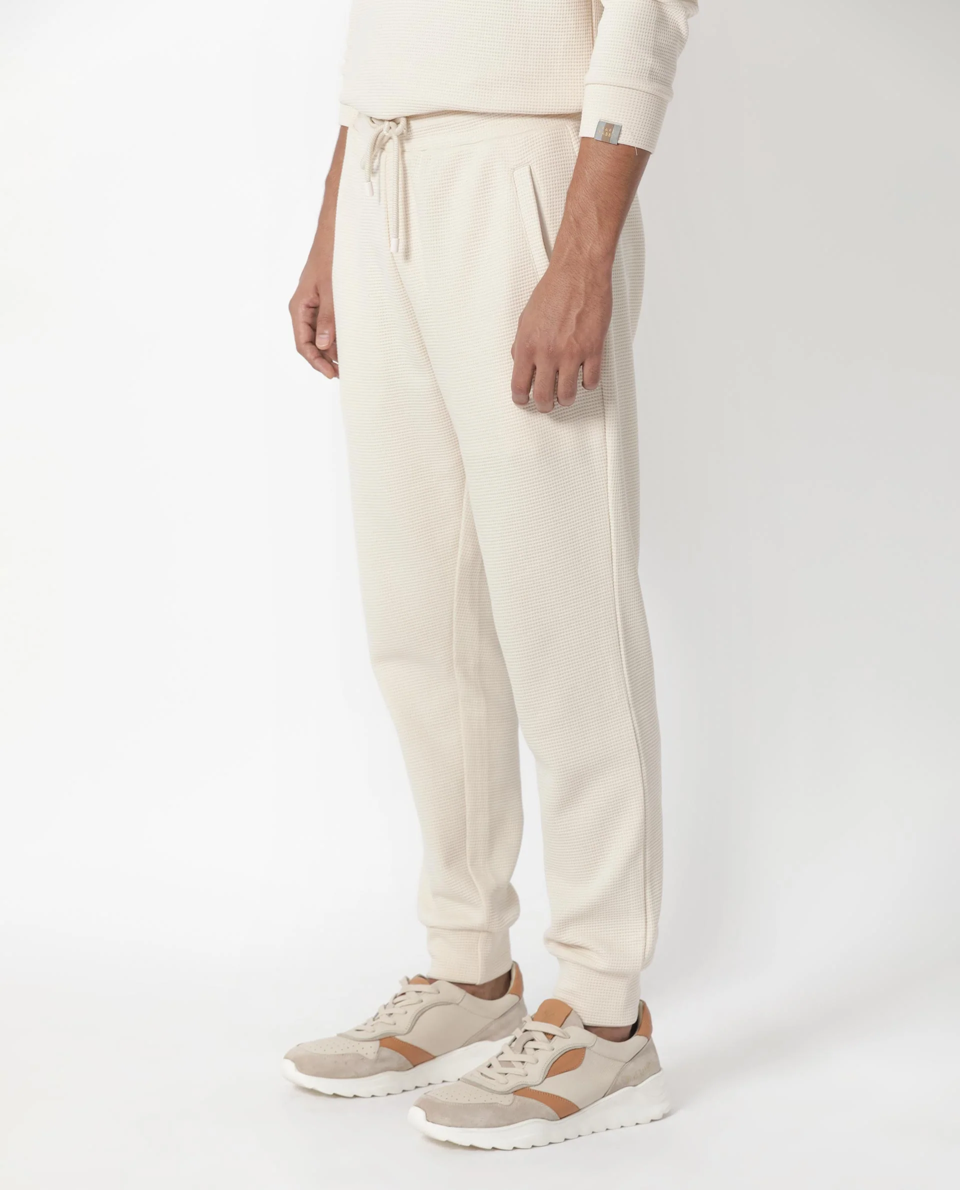 Rare Rabbit Men's Bastian Beige Waffle Print Regular Fit Track Pant - Image 6