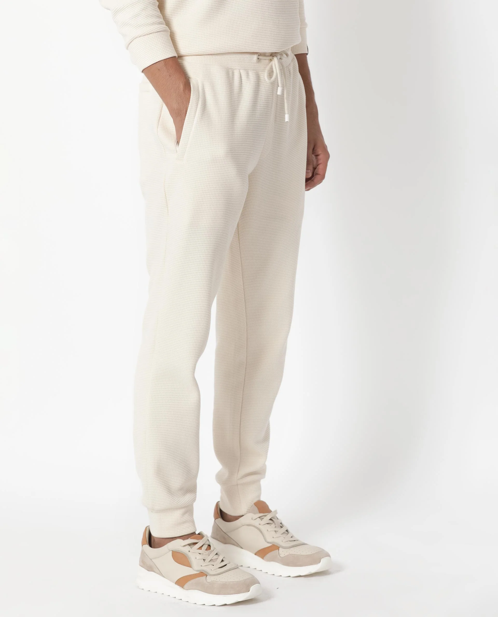 Rare Rabbit Men's Bastian Beige Waffle Print Regular Fit Track Pant - Image 7