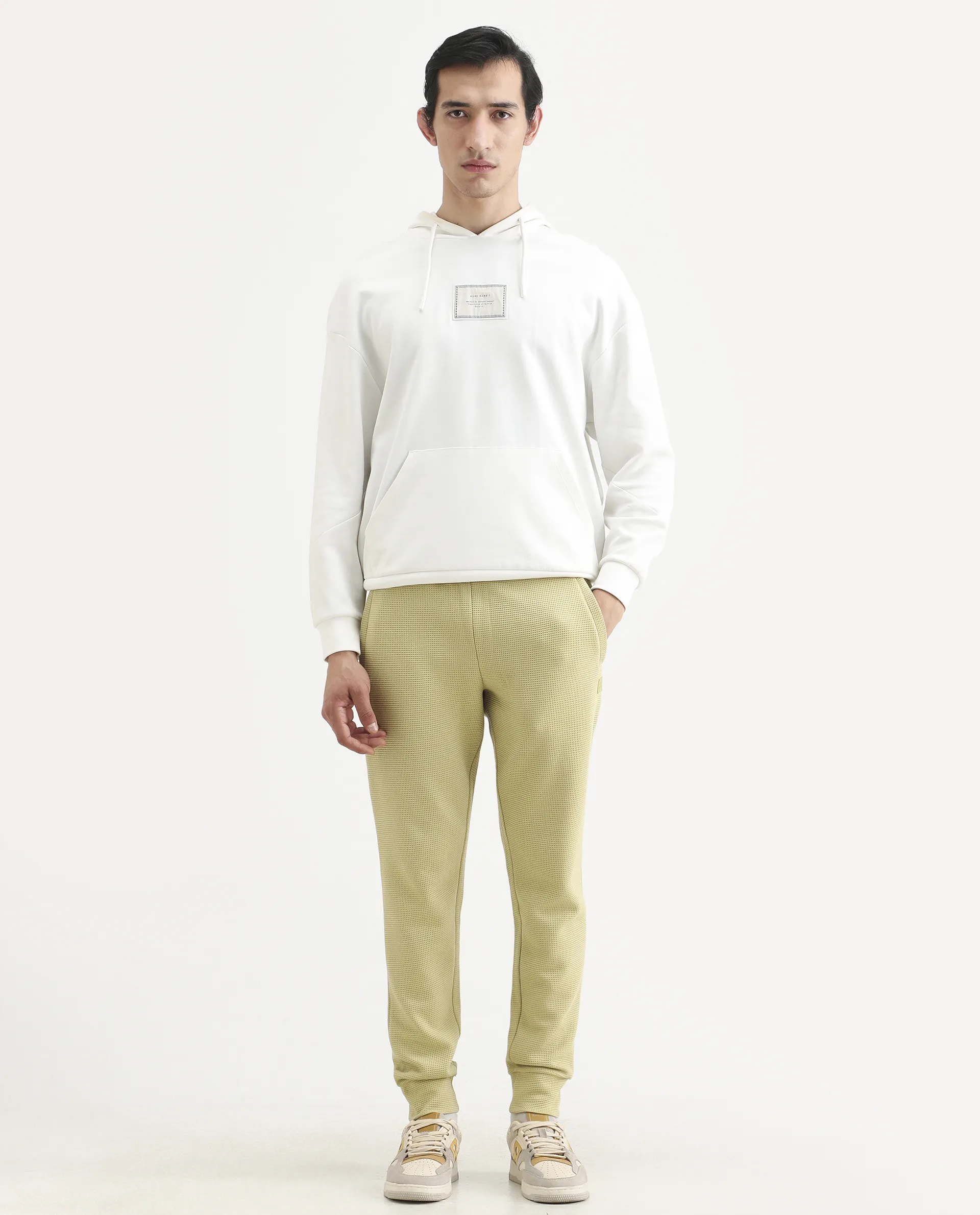 Rare Rabbit Men's Bastian Pastel Green Cotton Regular Fit Joggers - Image 2