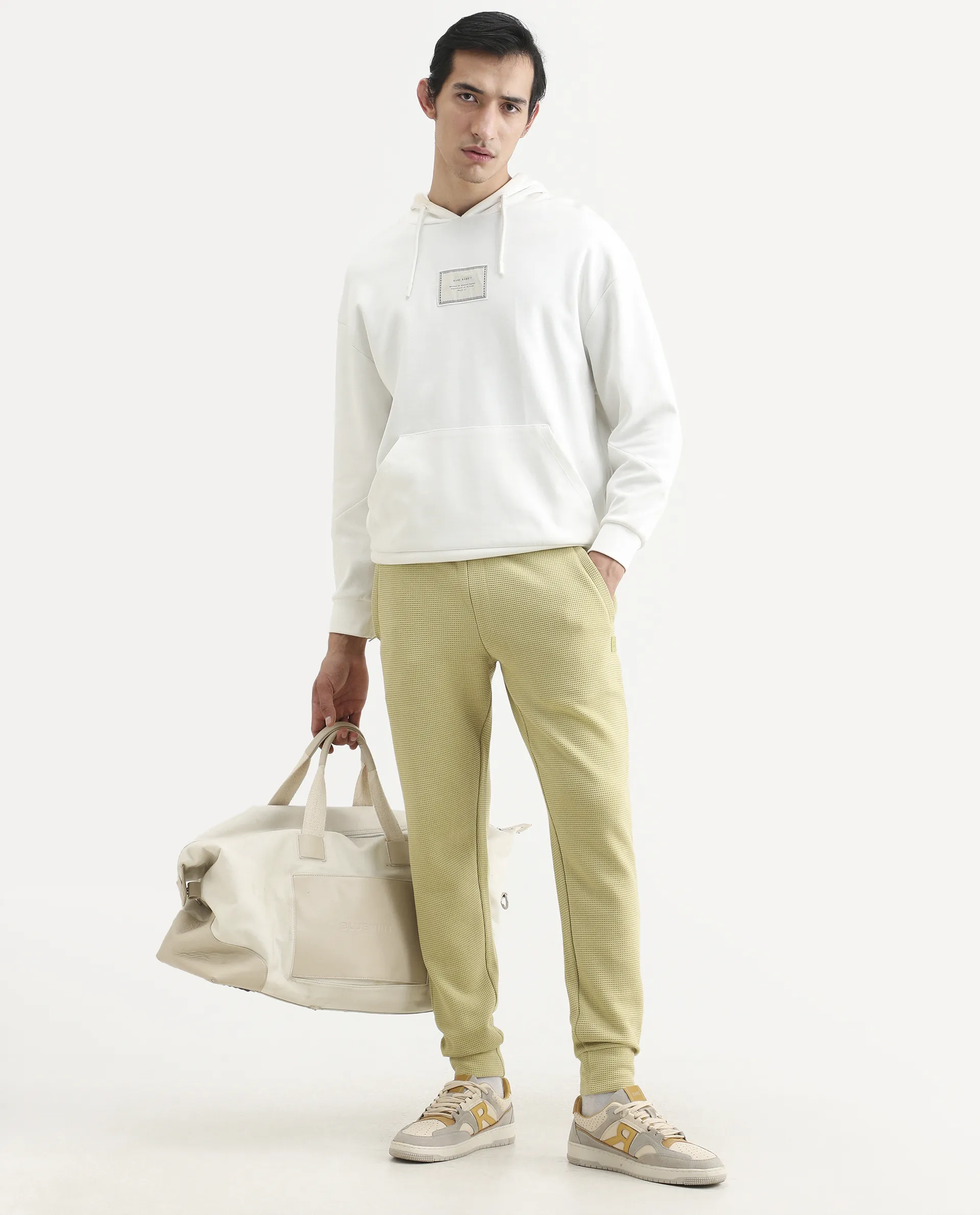 Rare Rabbit Men's Bastian Pastel Green Cotton Regular Fit Joggers - Image 3