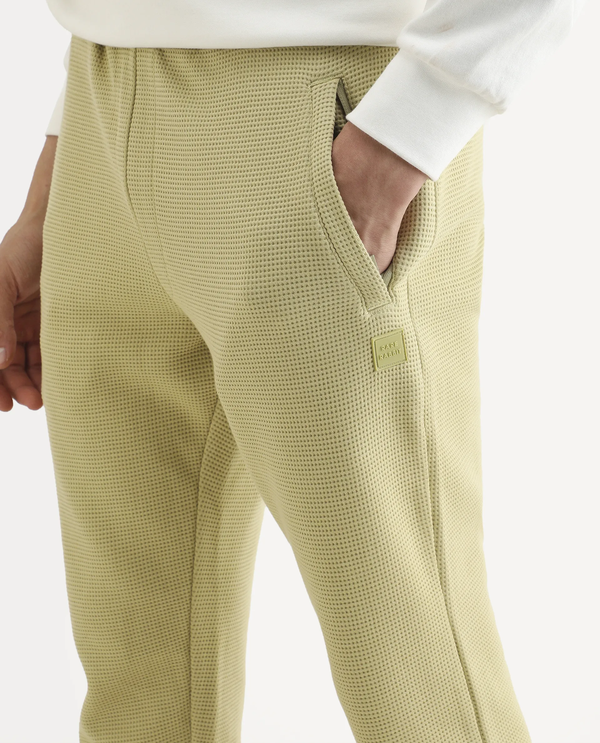 Rare Rabbit Men's Bastian Pastel Green Cotton Regular Fit Joggers - Image 4