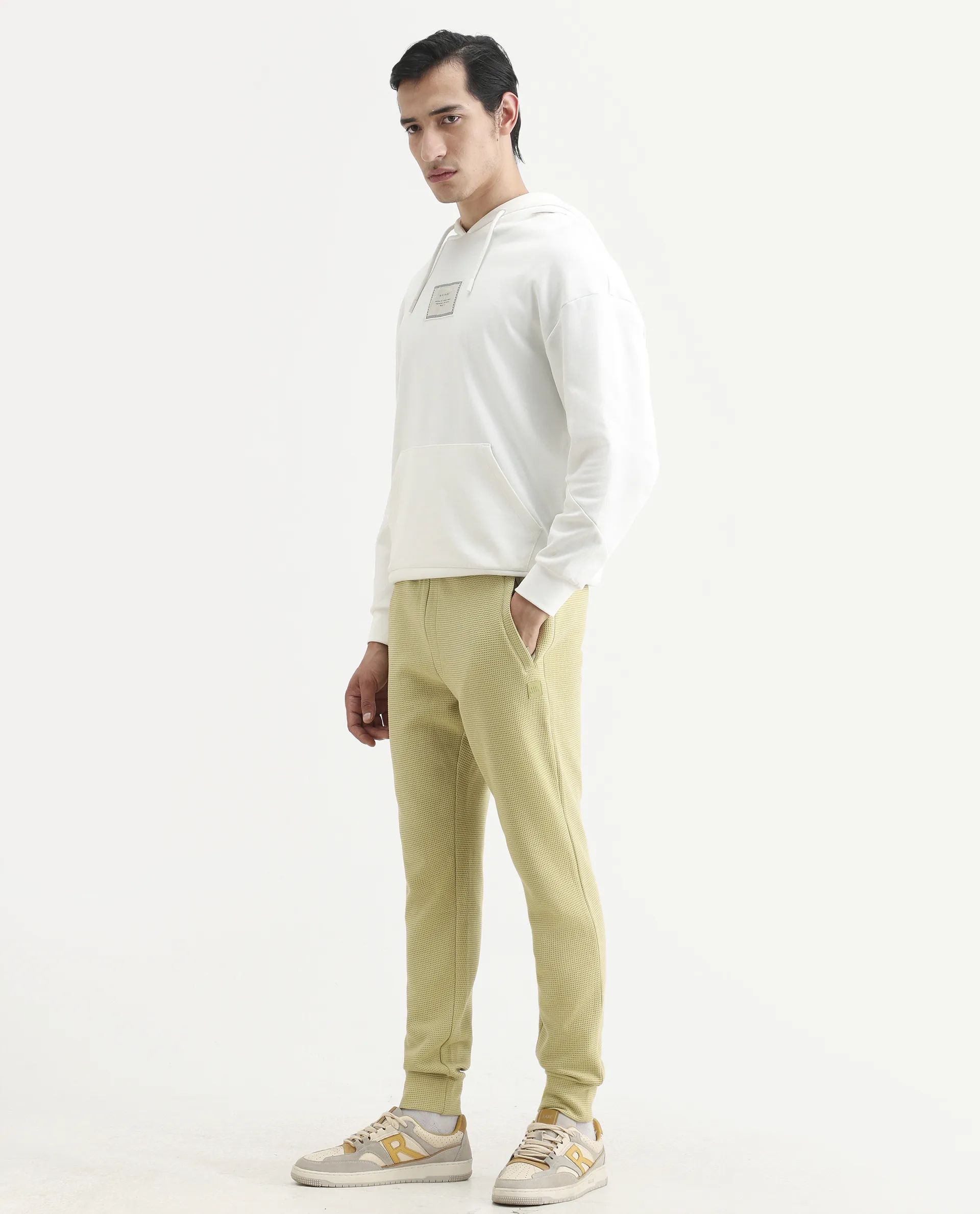 Rare Rabbit Men's Bastian Pastel Green Cotton Regular Fit Joggers - Image 6