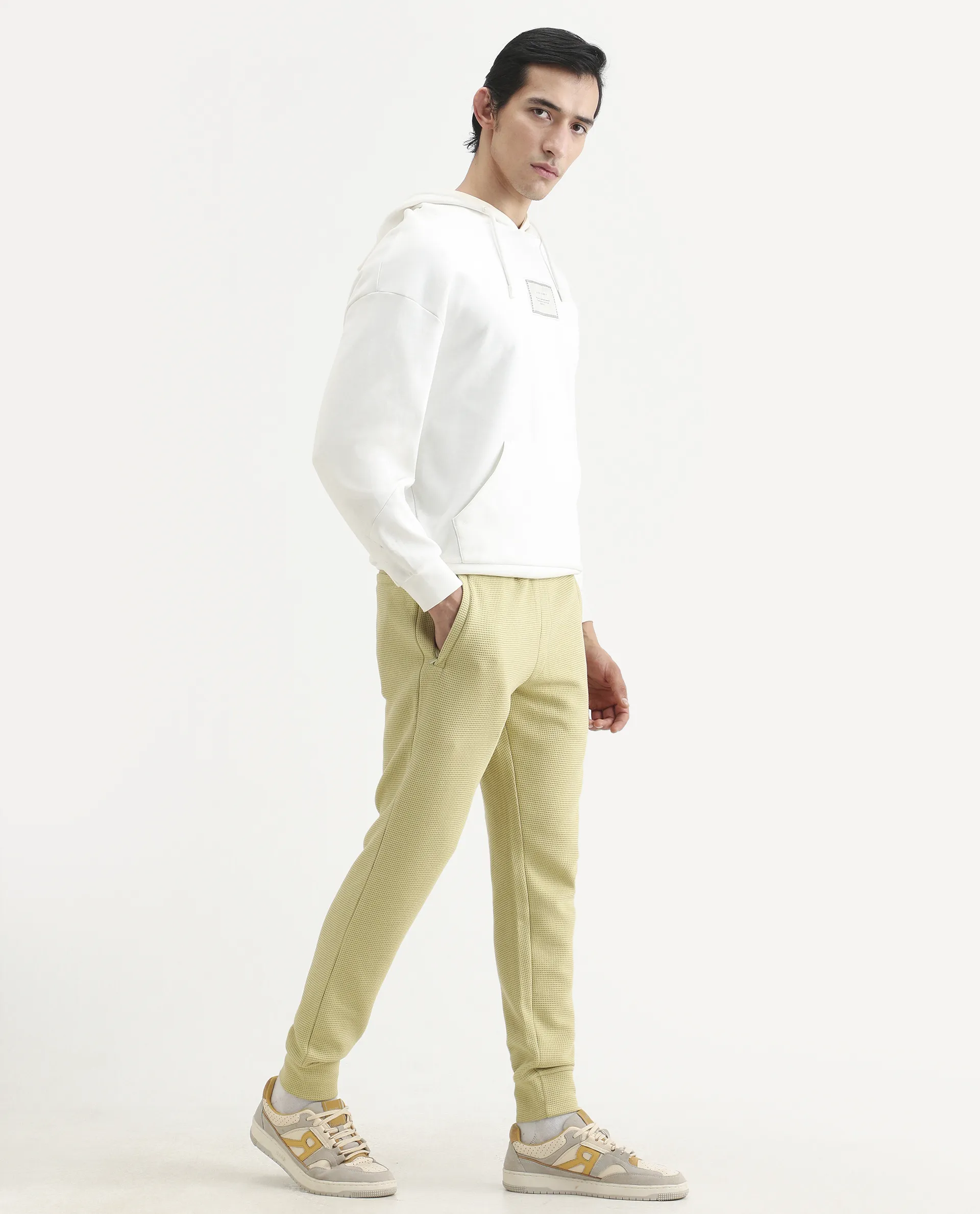 Rare Rabbit Men's Bastian Pastel Green Cotton Regular Fit Joggers - Image 7