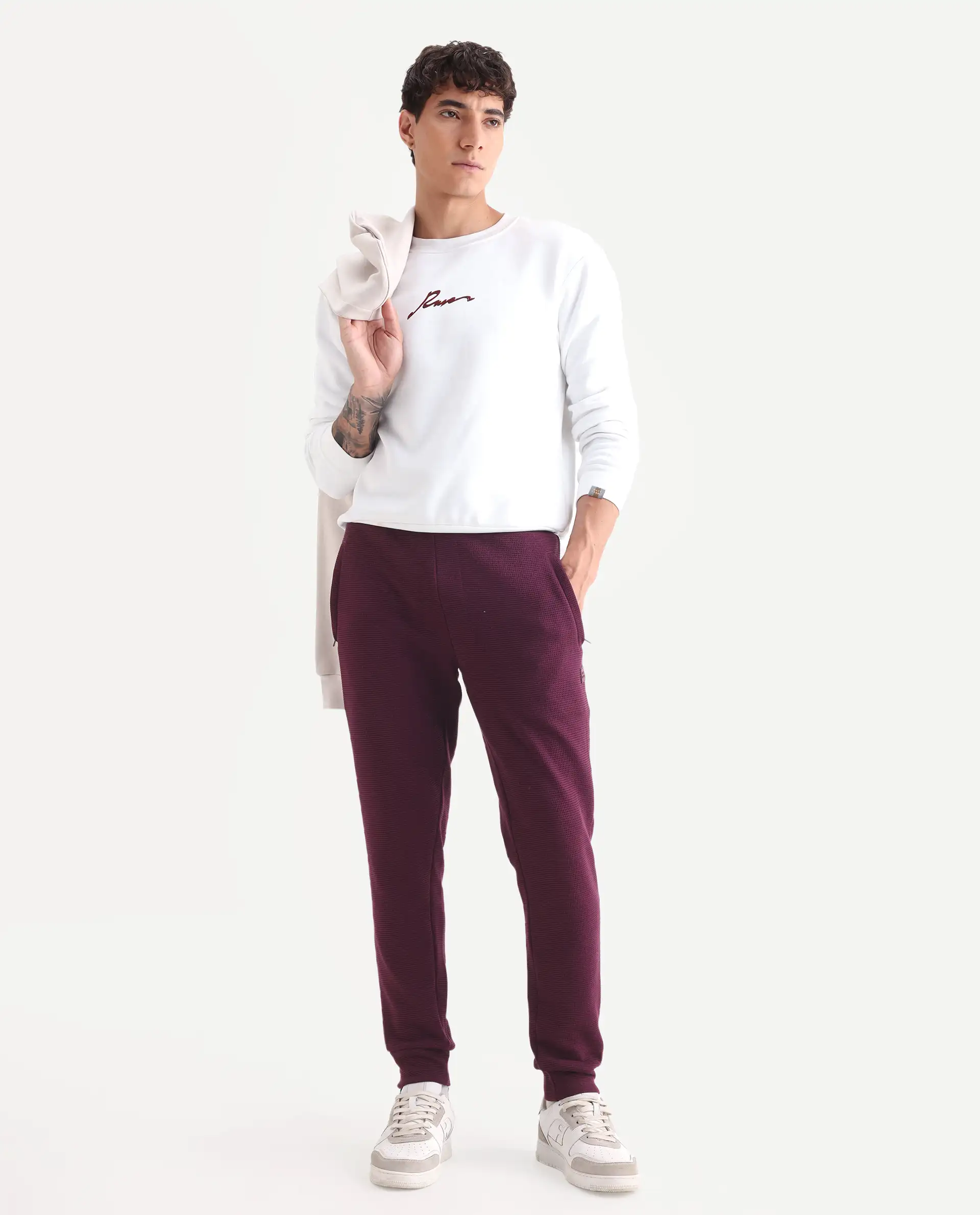 Rare Rabbit Men's Bastian Purple Cotton Plain Regular Fit Track Pant - Image 2