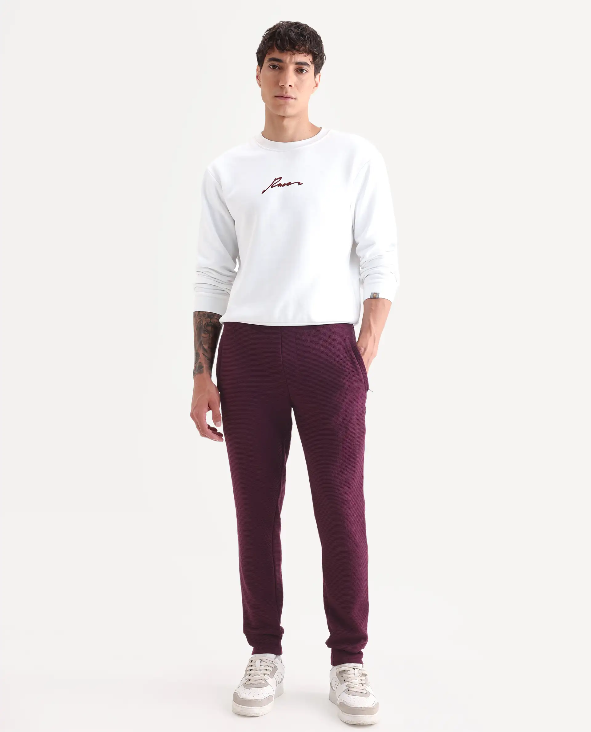 Rare Rabbit Men's Bastian Purple Cotton Plain Regular Fit Track Pant - Image 3
