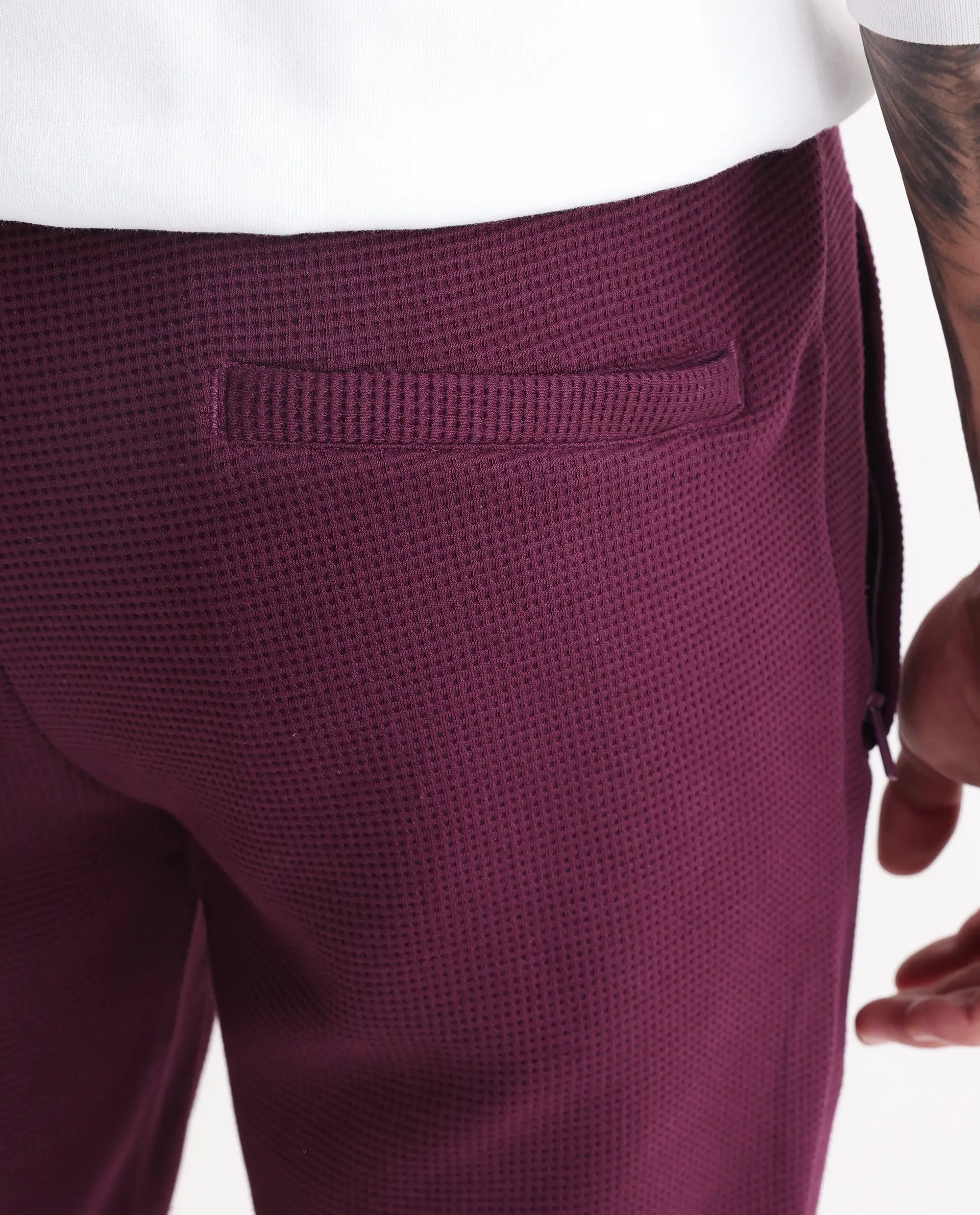 Rare Rabbit Men's Bastian Purple Cotton Plain Regular Fit Track Pant - Image 5