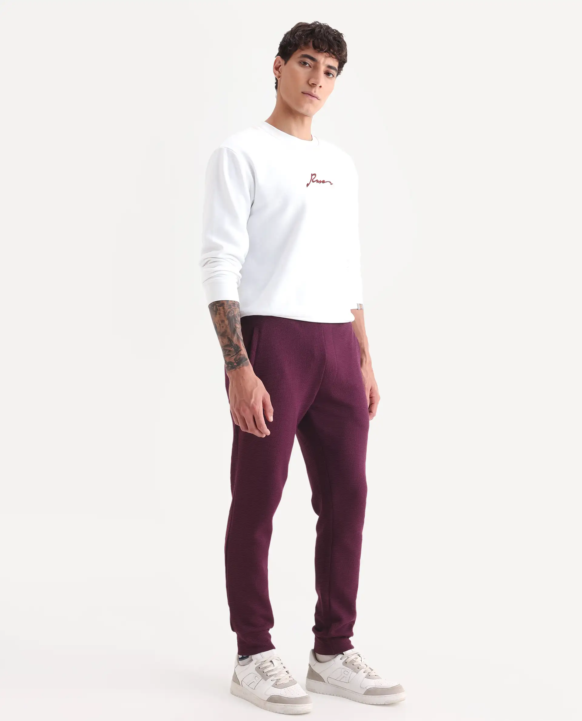 Rare Rabbit Men's Bastian Purple Cotton Plain Regular Fit Track Pant - Image 7