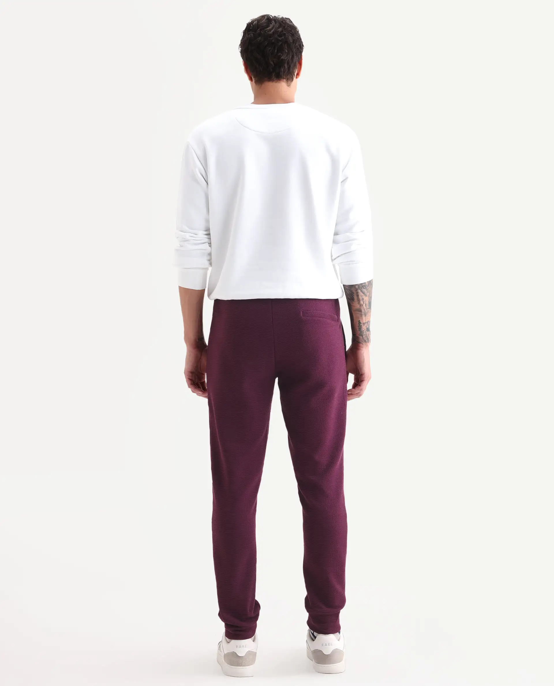 Rare Rabbit Men's Bastian Purple Cotton Plain Regular Fit Track Pant - Image 8