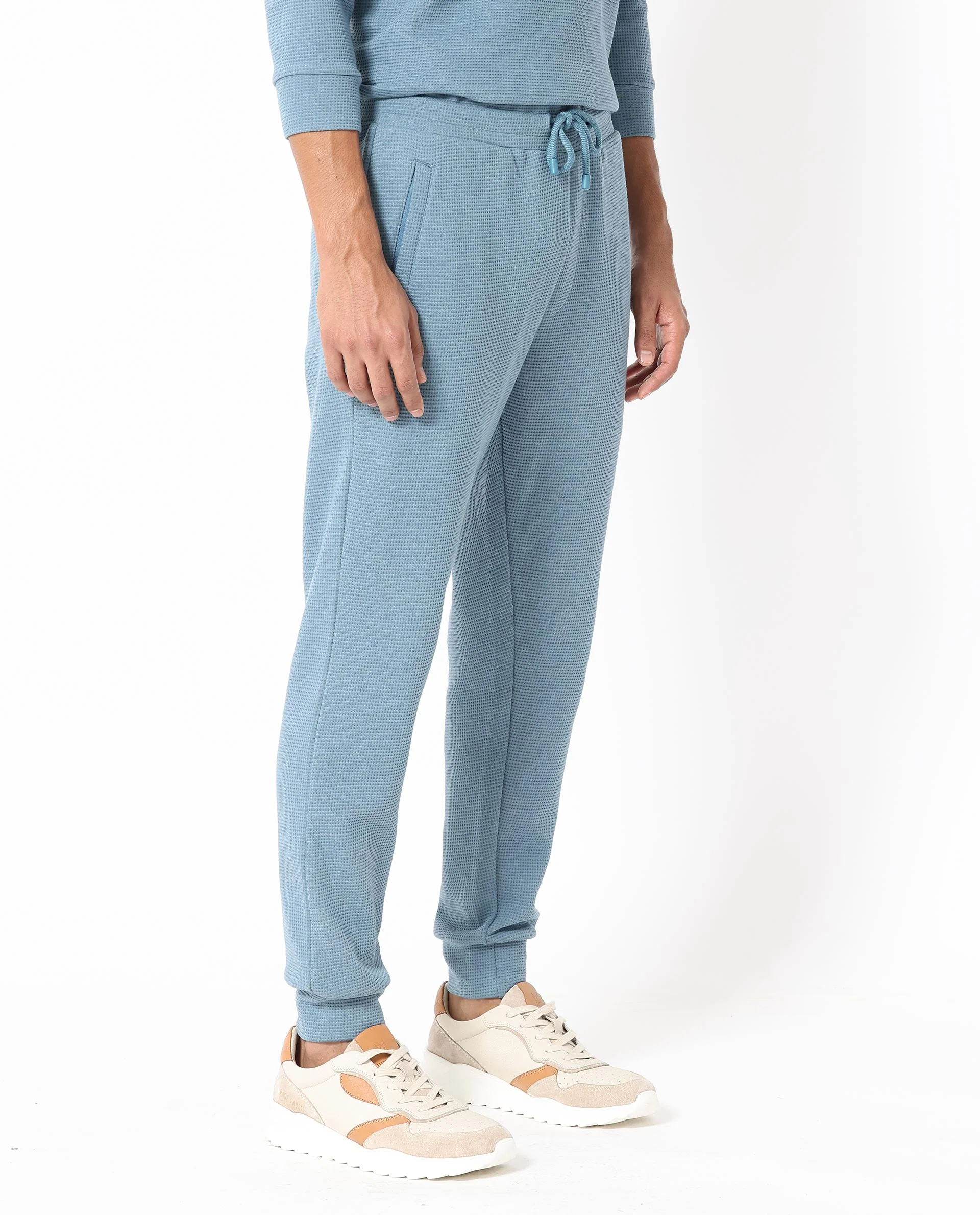 Rare Rabbit Men's Bastian Teal Waffle Print Regular Fit Track Pant - Image 7