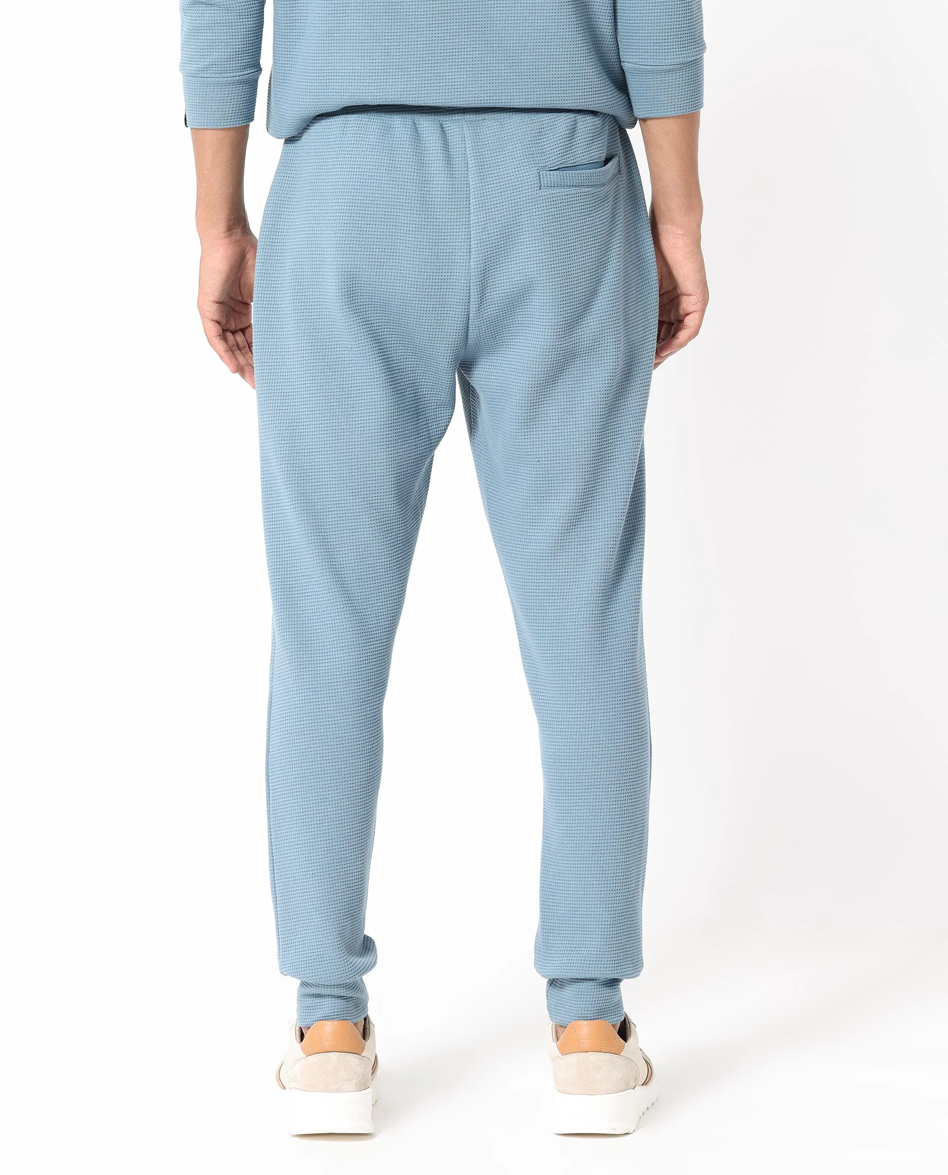 Rare Rabbit Men's Bastian Teal Waffle Print Regular Fit Track Pant - Image 8