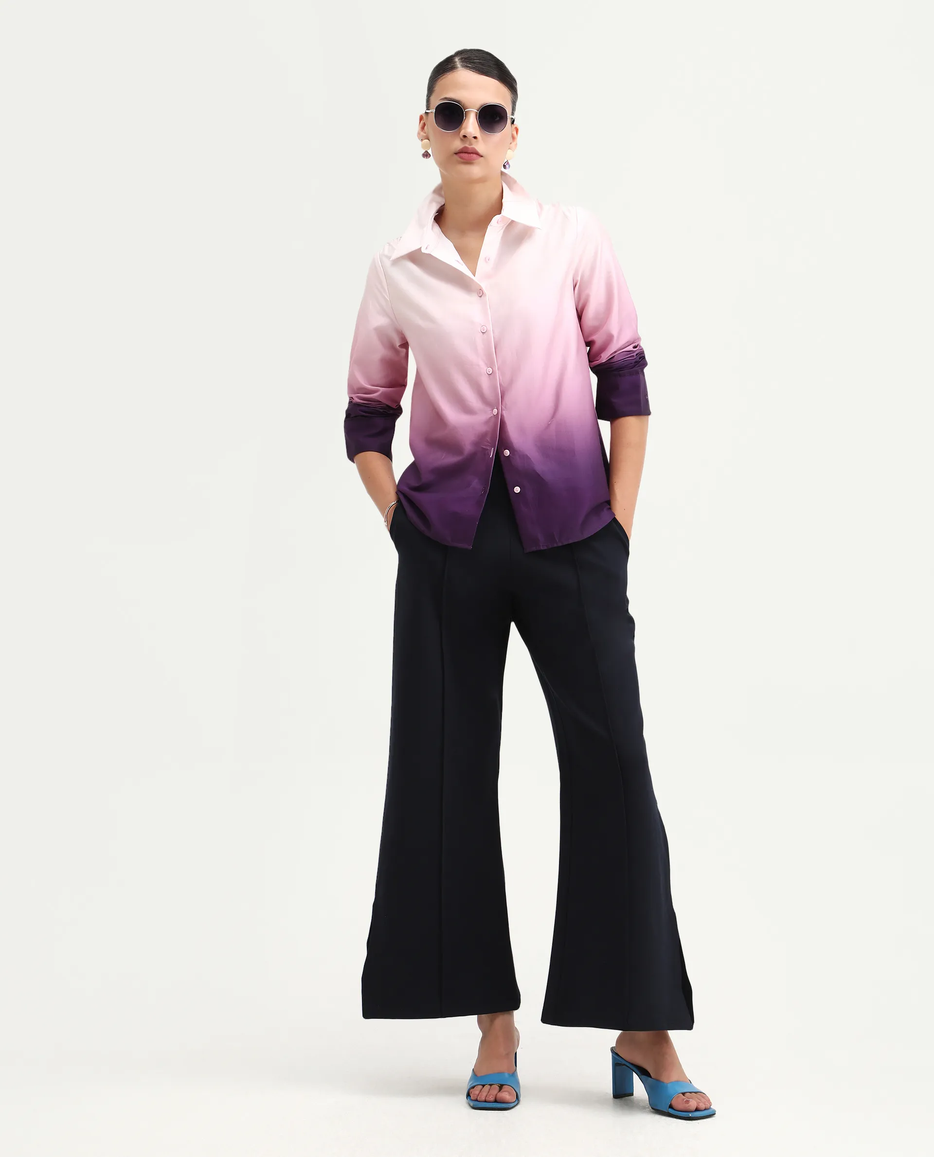 Rareism Women's Batim Purple Cotton Collared Neck Regular Fit Shirt - Image 2