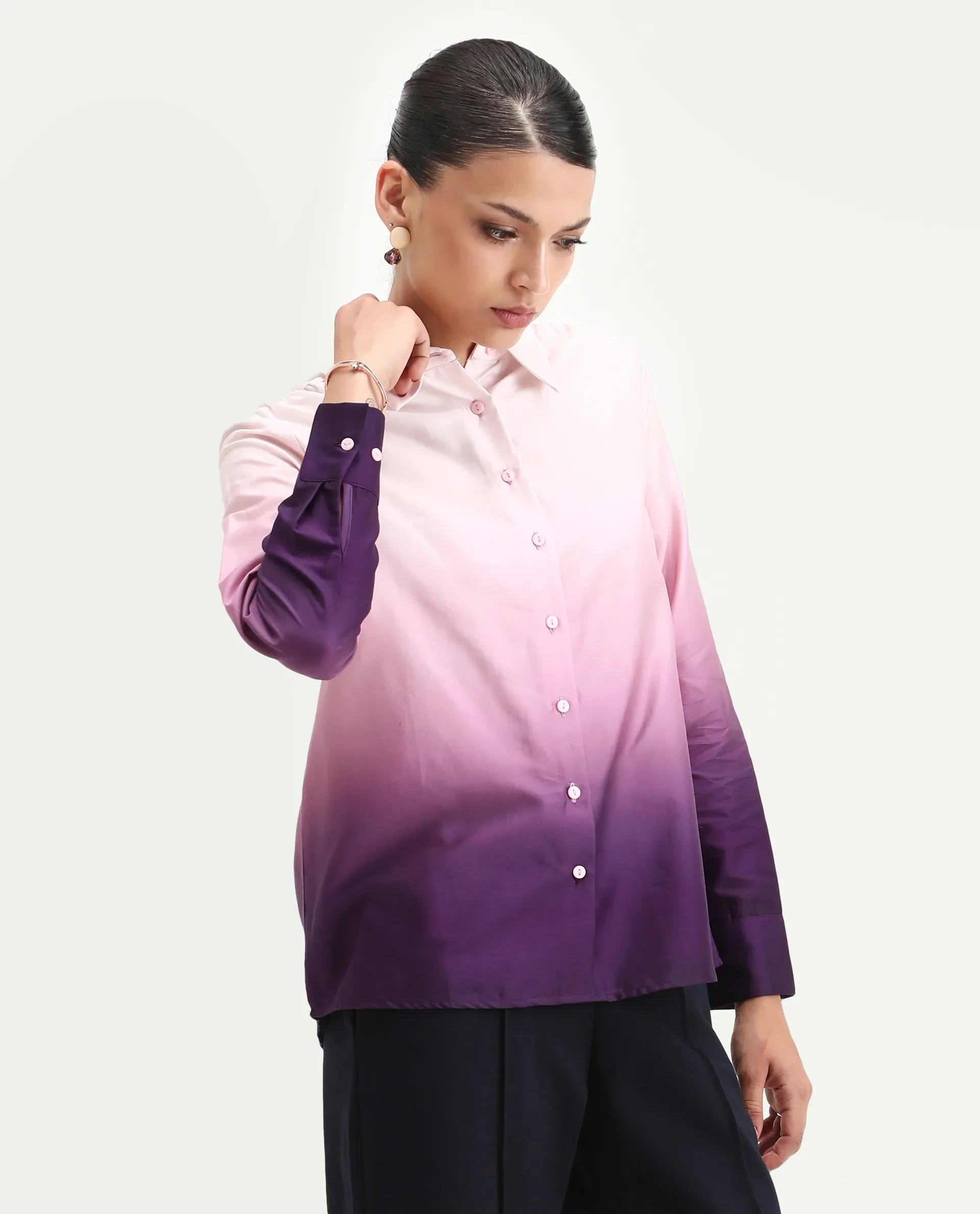 Rareism Women's Batim Purple Cotton Collared Neck Regular Fit Shirt - Image 5