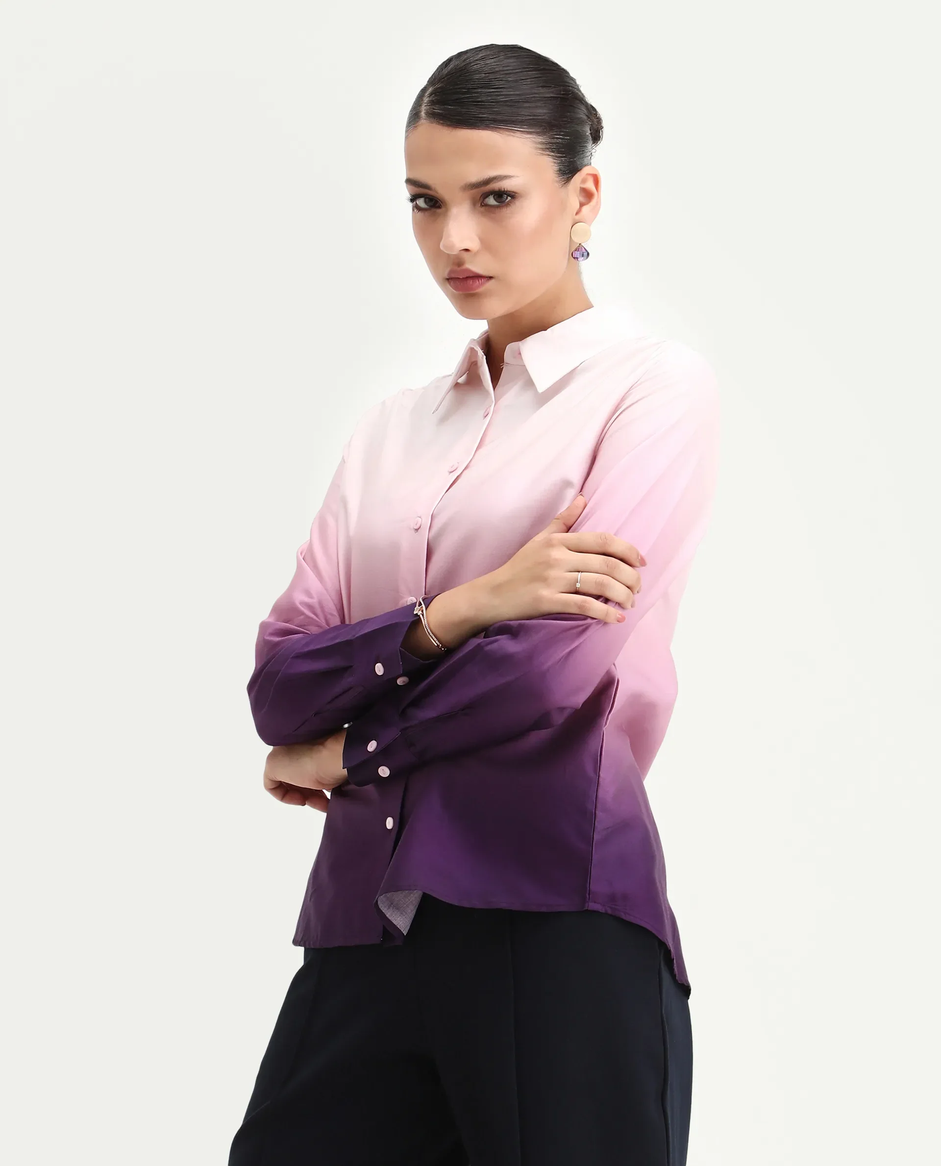Rareism Women's Batim Purple Cotton Collared Neck Regular Fit Shirt - Image 6