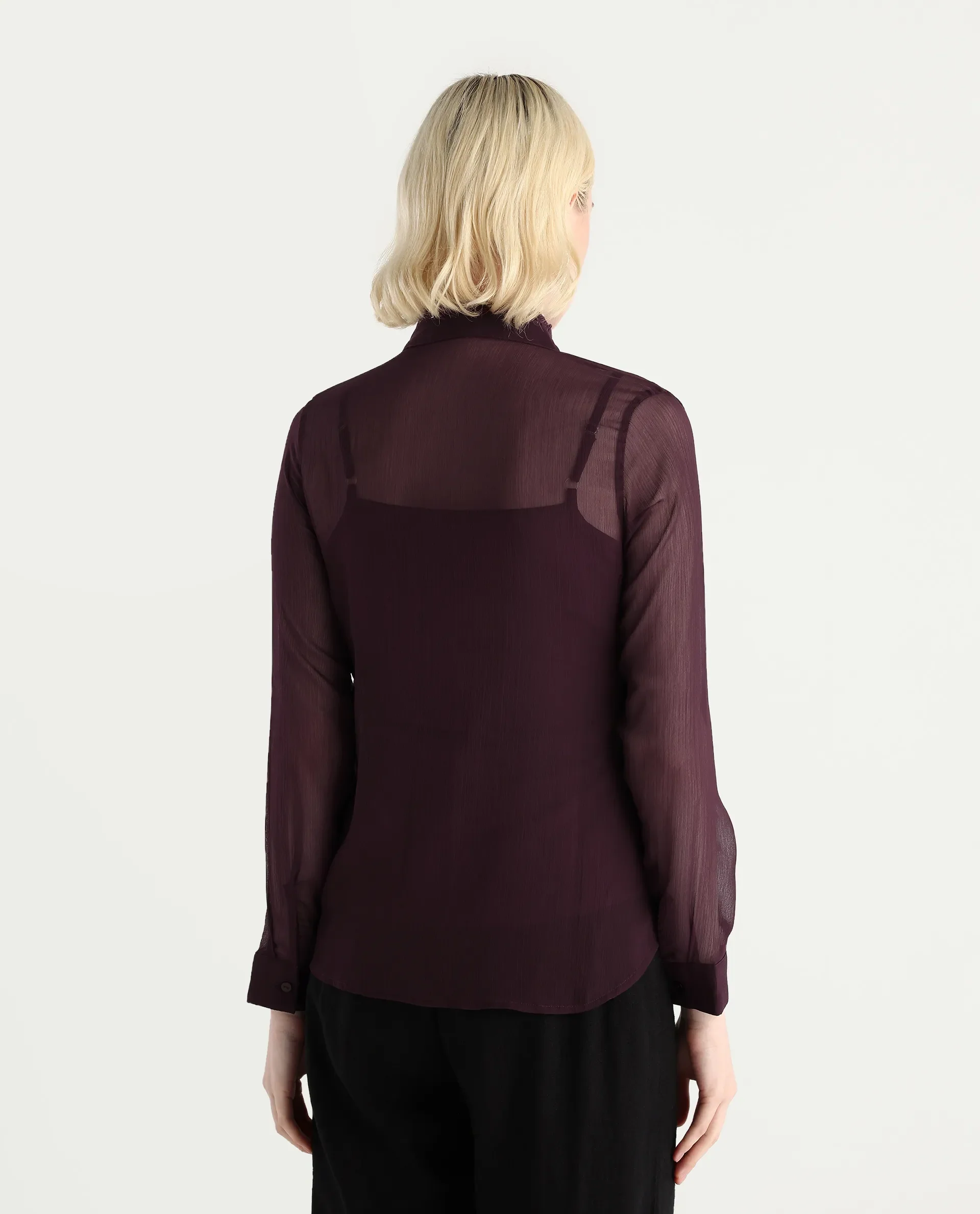 Rareism Women's Batmin Maroon Polyester Cuffed Sleeve Mandarin Collar Regular Fit Shirt - Image 7