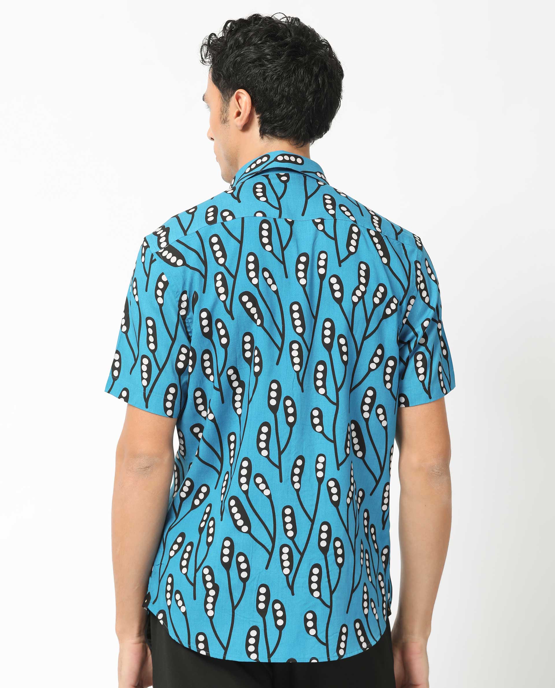 Rare Rabbit Men's Baton Blue Viscose Tropical Print Regular Fit Half Sleeve Collared Shirt - Image 10