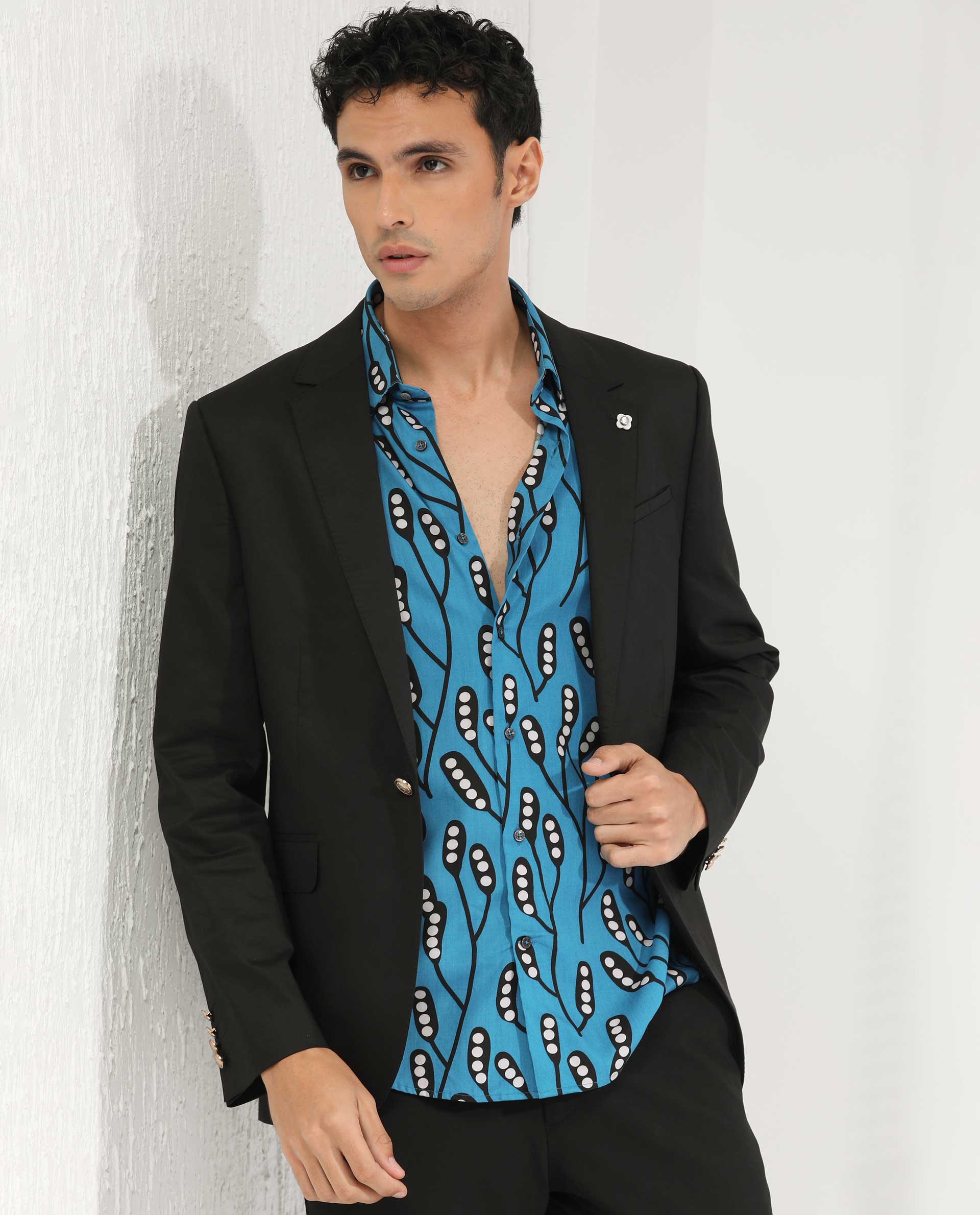 Rare Rabbit Men's Baton Blue Viscose Tropical Print Regular Fit Half Sleeve Collared Shirt - Image 11